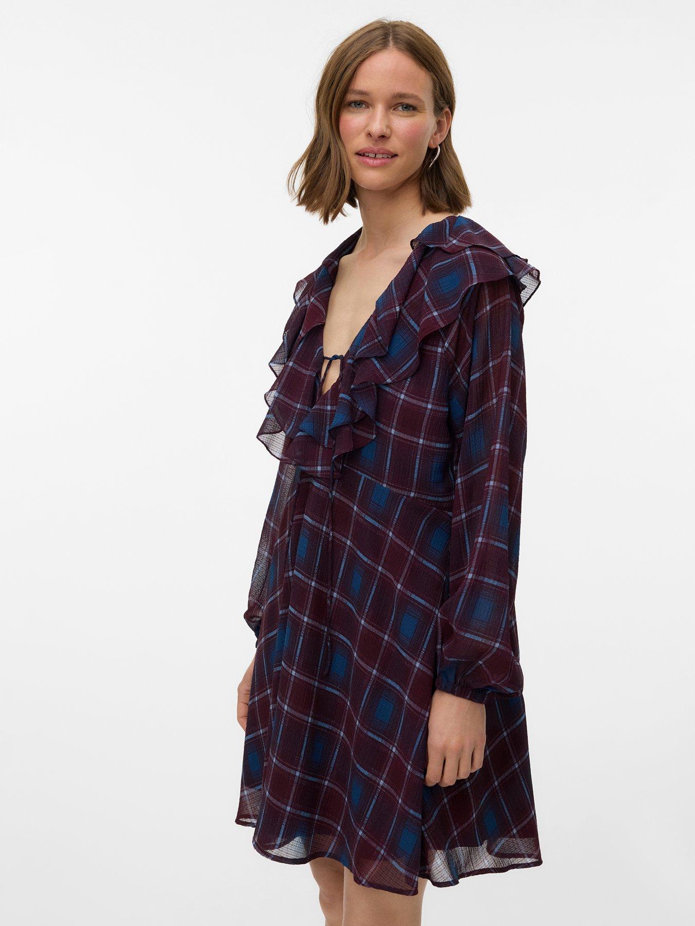 Vero Moda Long Sleeve Short Check Dress - Print