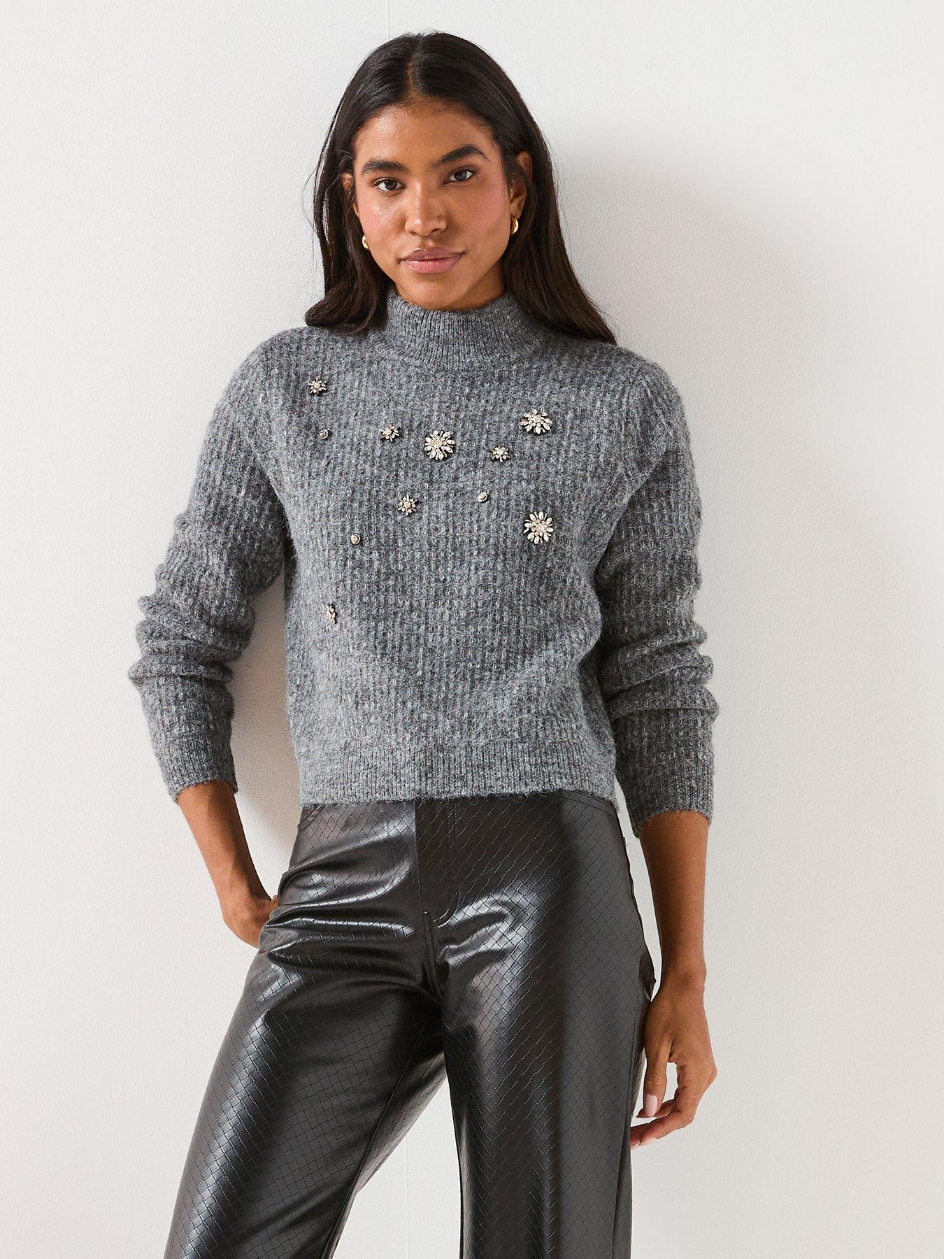 front image of vero-moda-vmvenedig-knitted-pullover-grey