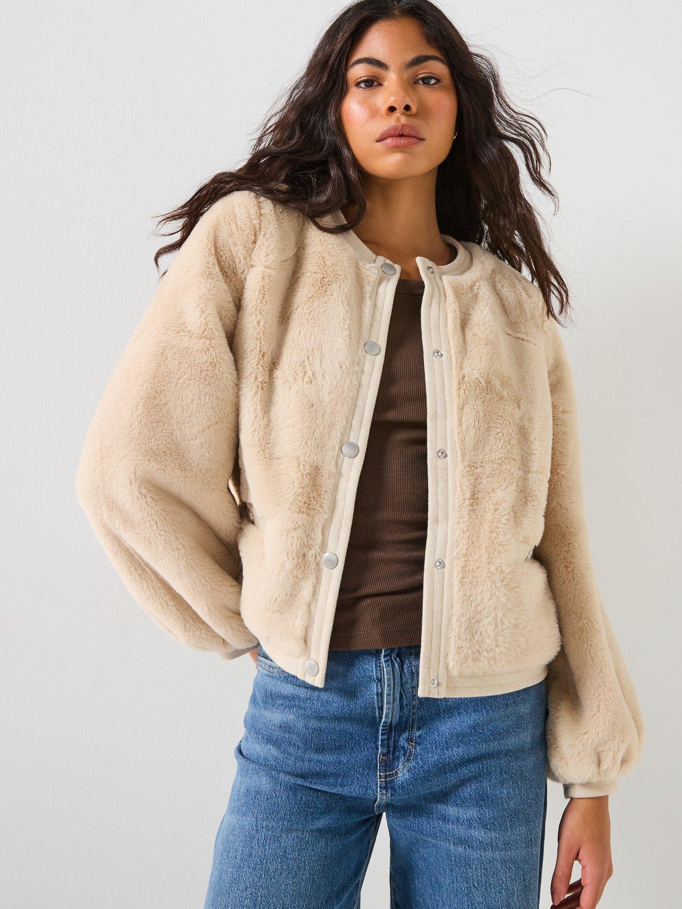 front image of vero-moda-faux-fur-short-jacket-cream