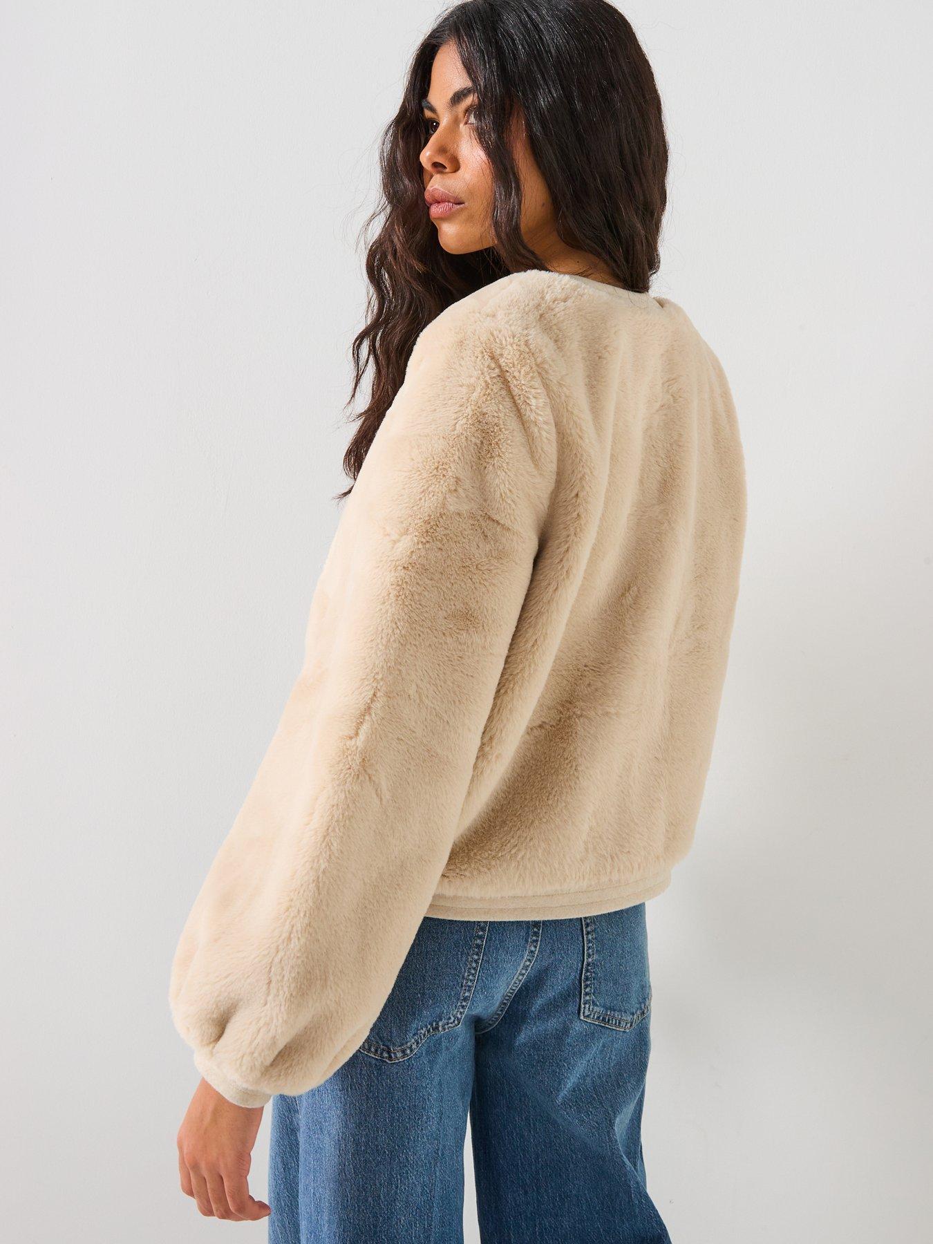  image of vero-moda-faux-fur-short-jacket-cream