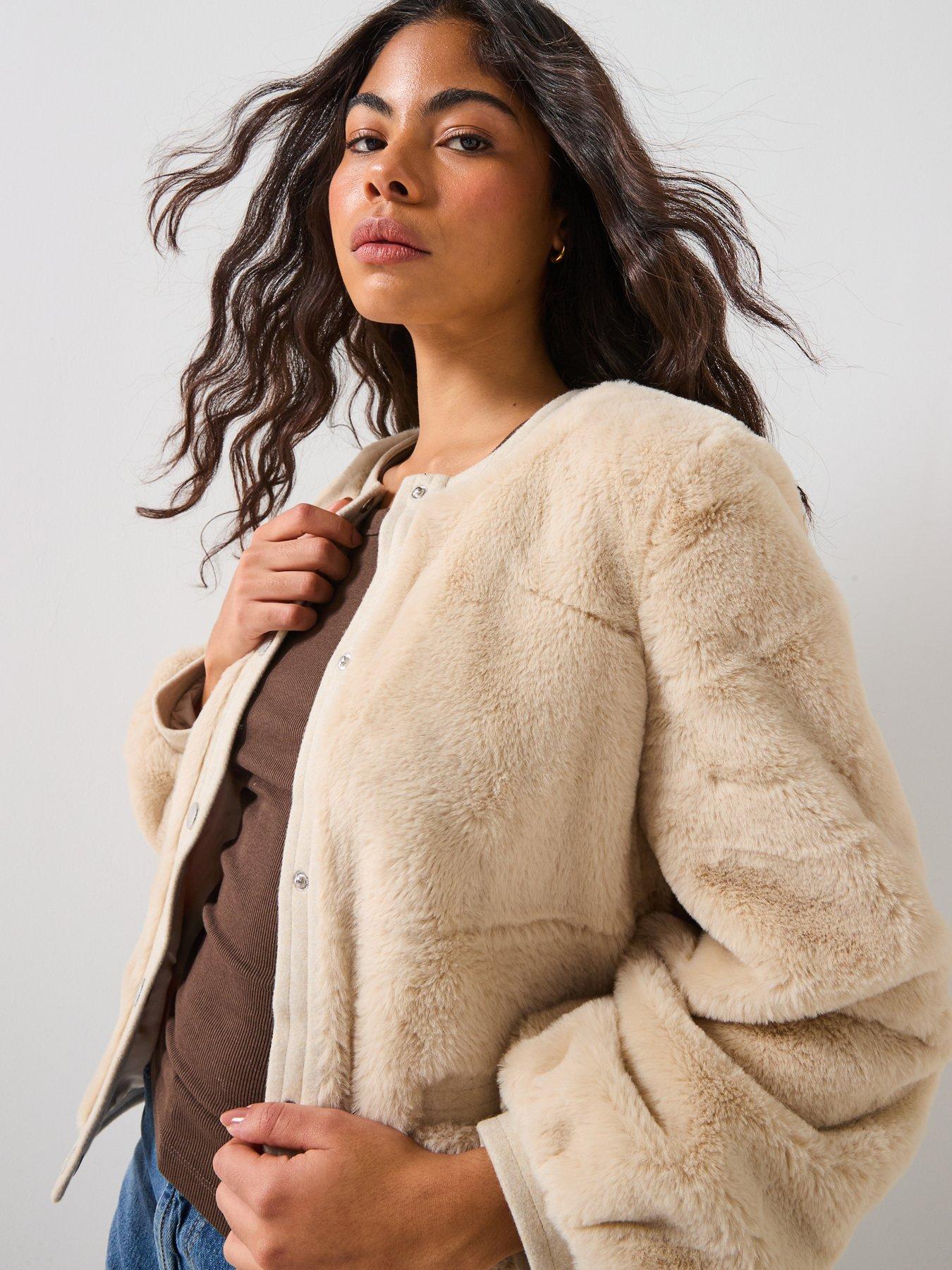  image of vero-moda-faux-fur-short-jacket-cream
