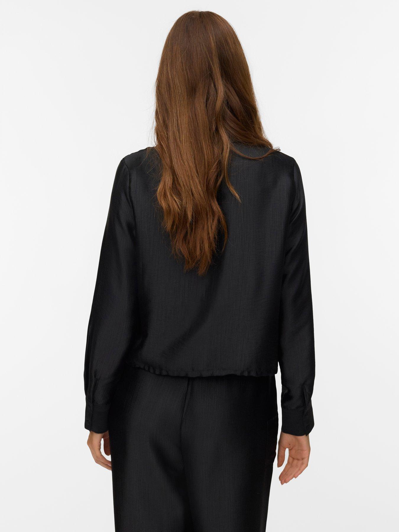  image of vero-moda-toma-long-sleeve-tie-shirt-black