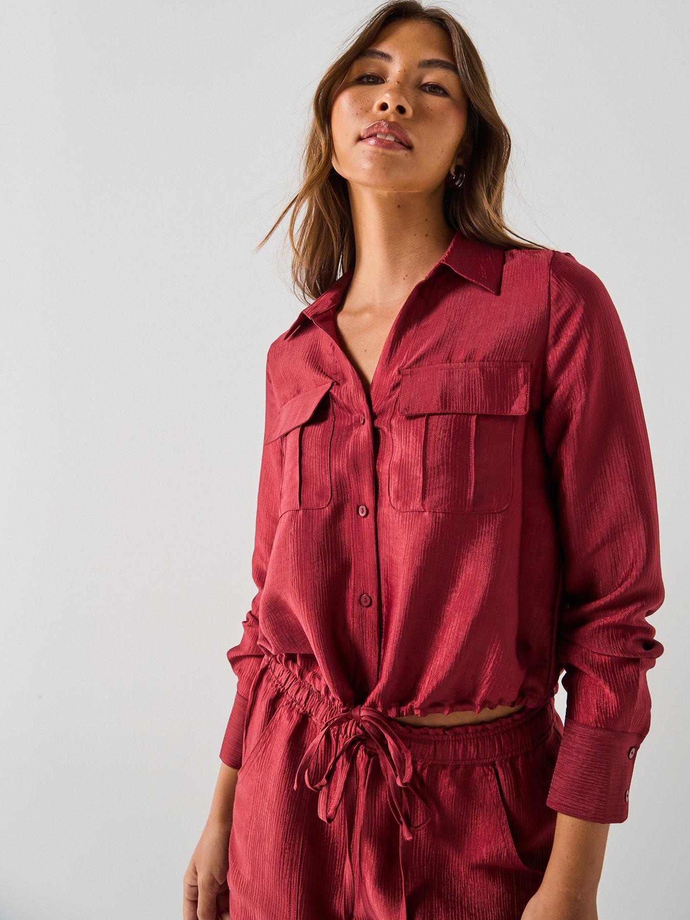 undefined Toma Long Sleeve Tie Shirt - Red