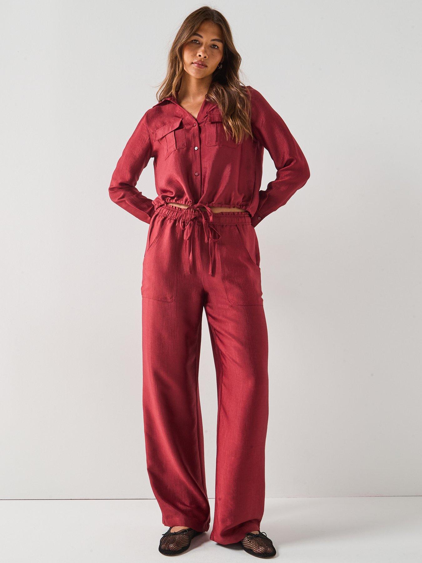 Image 3 of 6 of Vero Moda Toma Long Sleeve Tie Shirt - Red