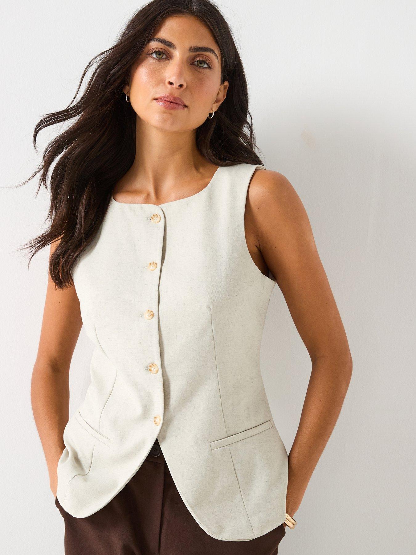  image of vero-moda-mikela-short-sleeve-long-waistcoat-cream