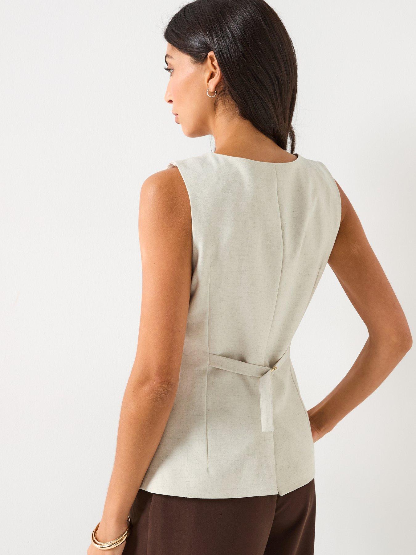  image of vero-moda-mikela-short-sleeve-long-waistcoat-cream