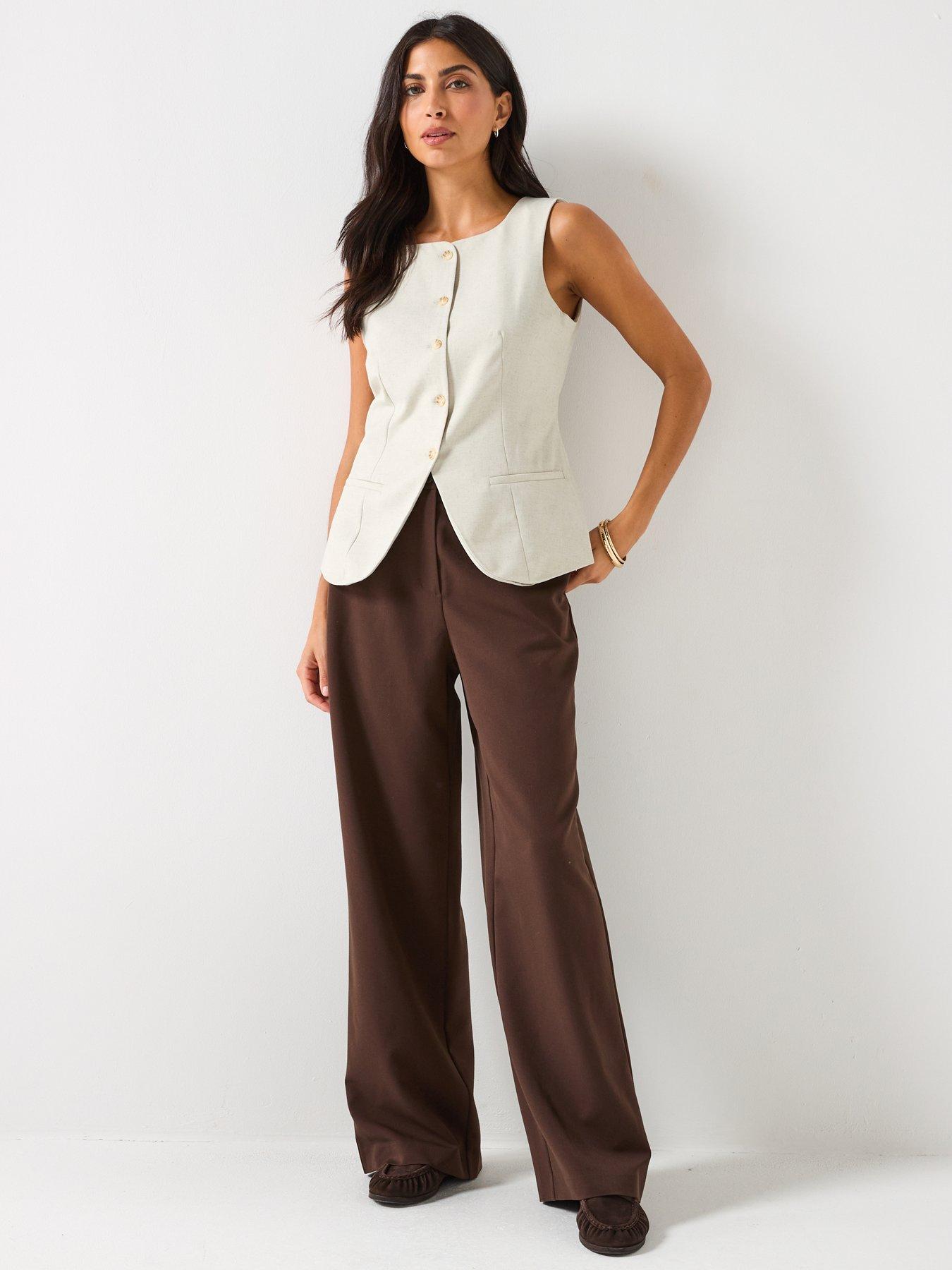  image of vero-moda-mikela-short-sleeve-long-waistcoat-cream