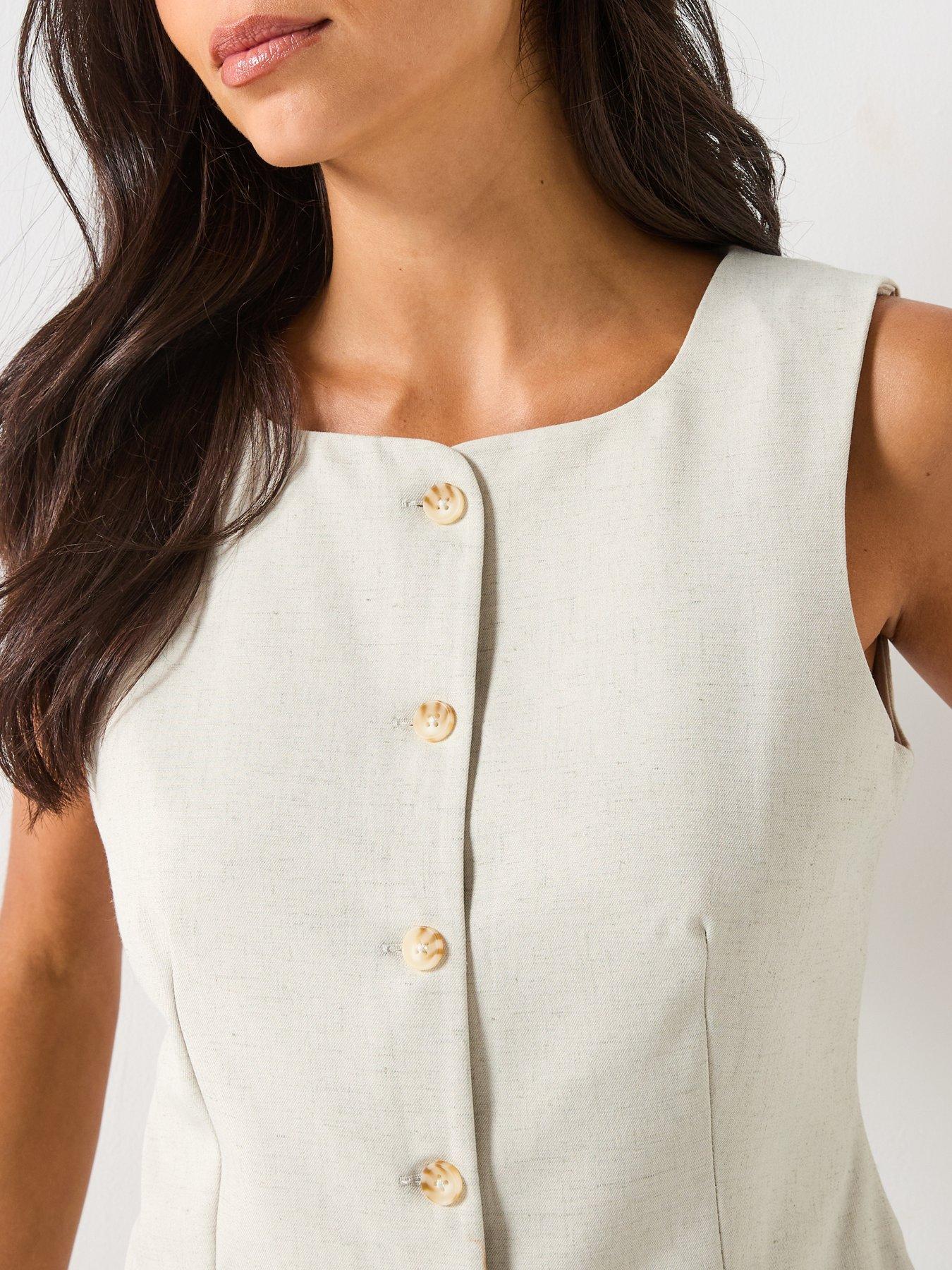  image of vero-moda-mikela-short-sleeve-long-waistcoat-cream