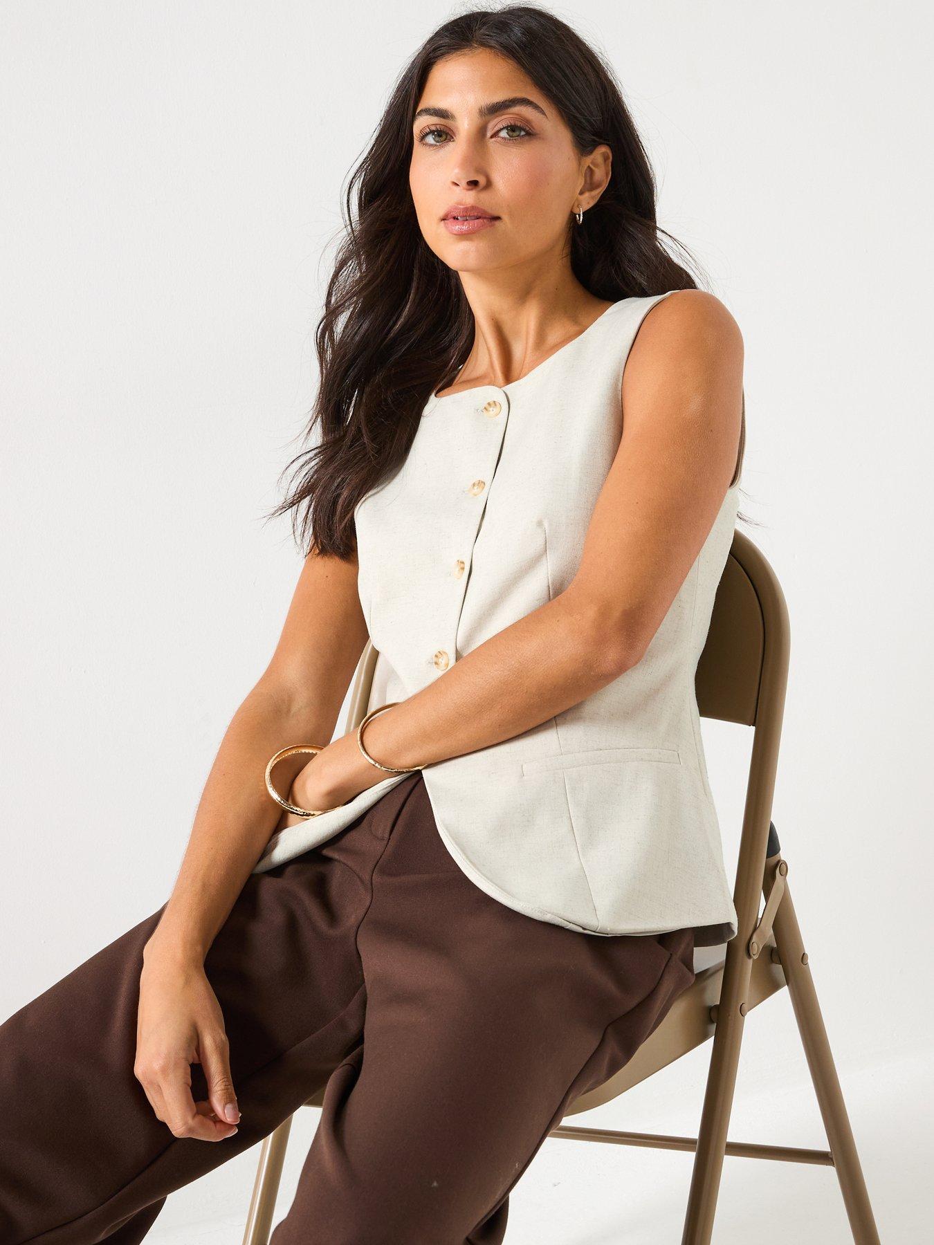  image of vero-moda-mikela-short-sleeve-long-waistcoat-cream