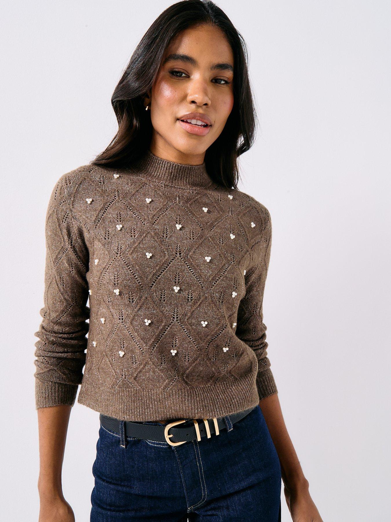 jdy-structure-pearl-knit-jumper-brown