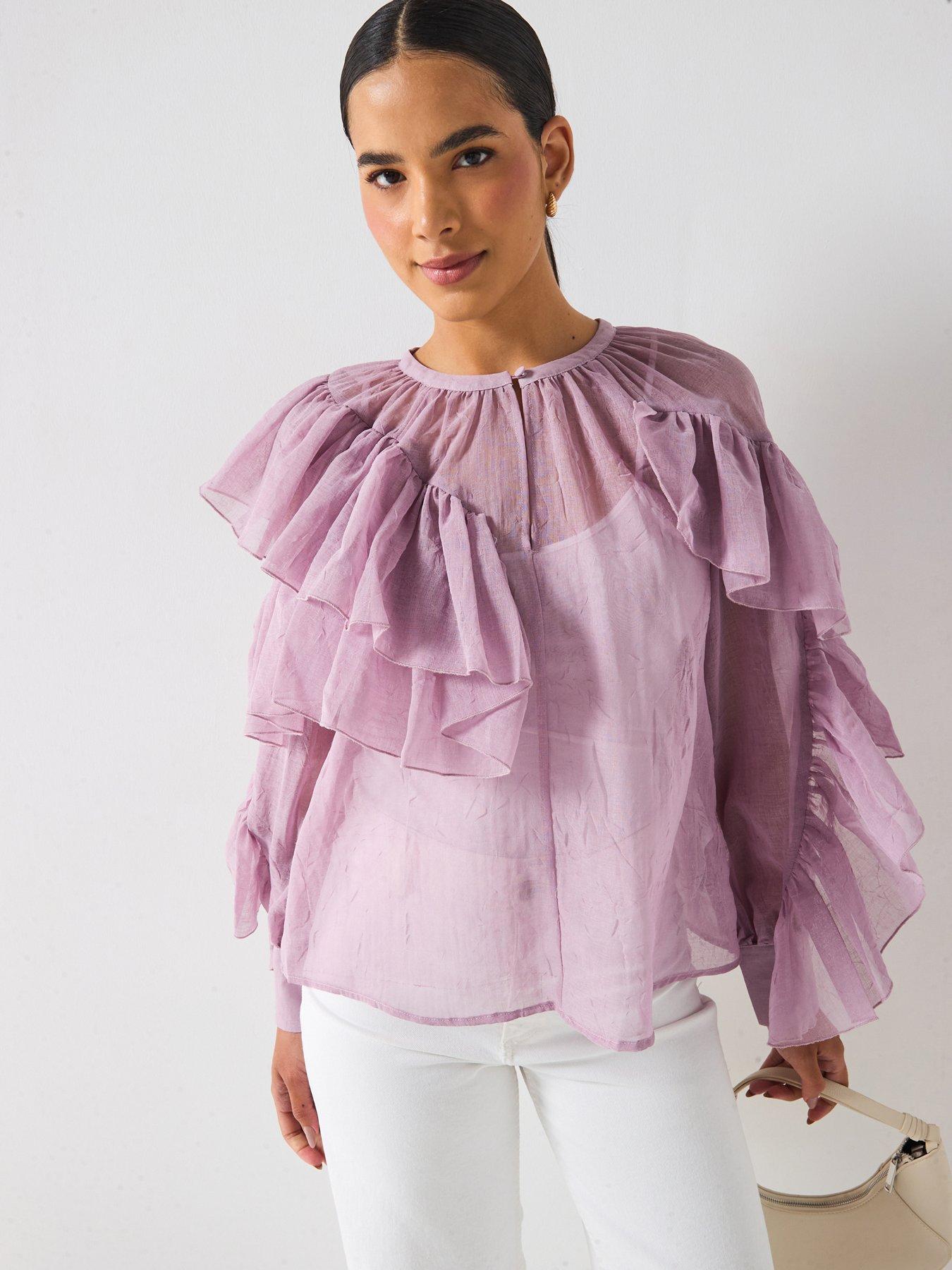 Vero Moda Sabrina Long Sleeve O Neck Flounce Top - Purple