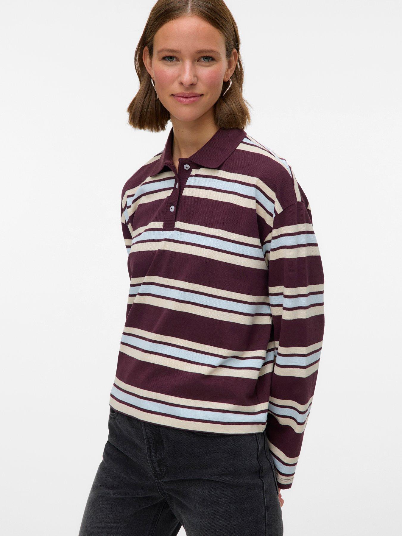  image of vero-moda-lianna-long-sleeve-polo-top-red