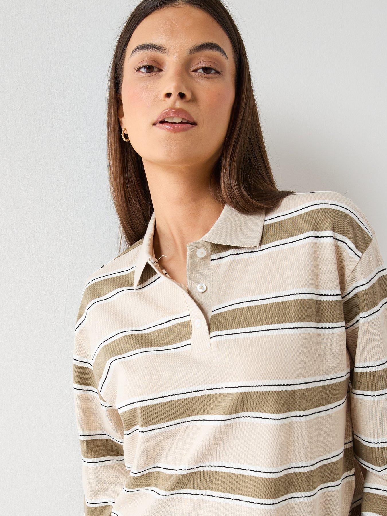  image of vero-moda-lianna-long-sleeve-polo-top-beige