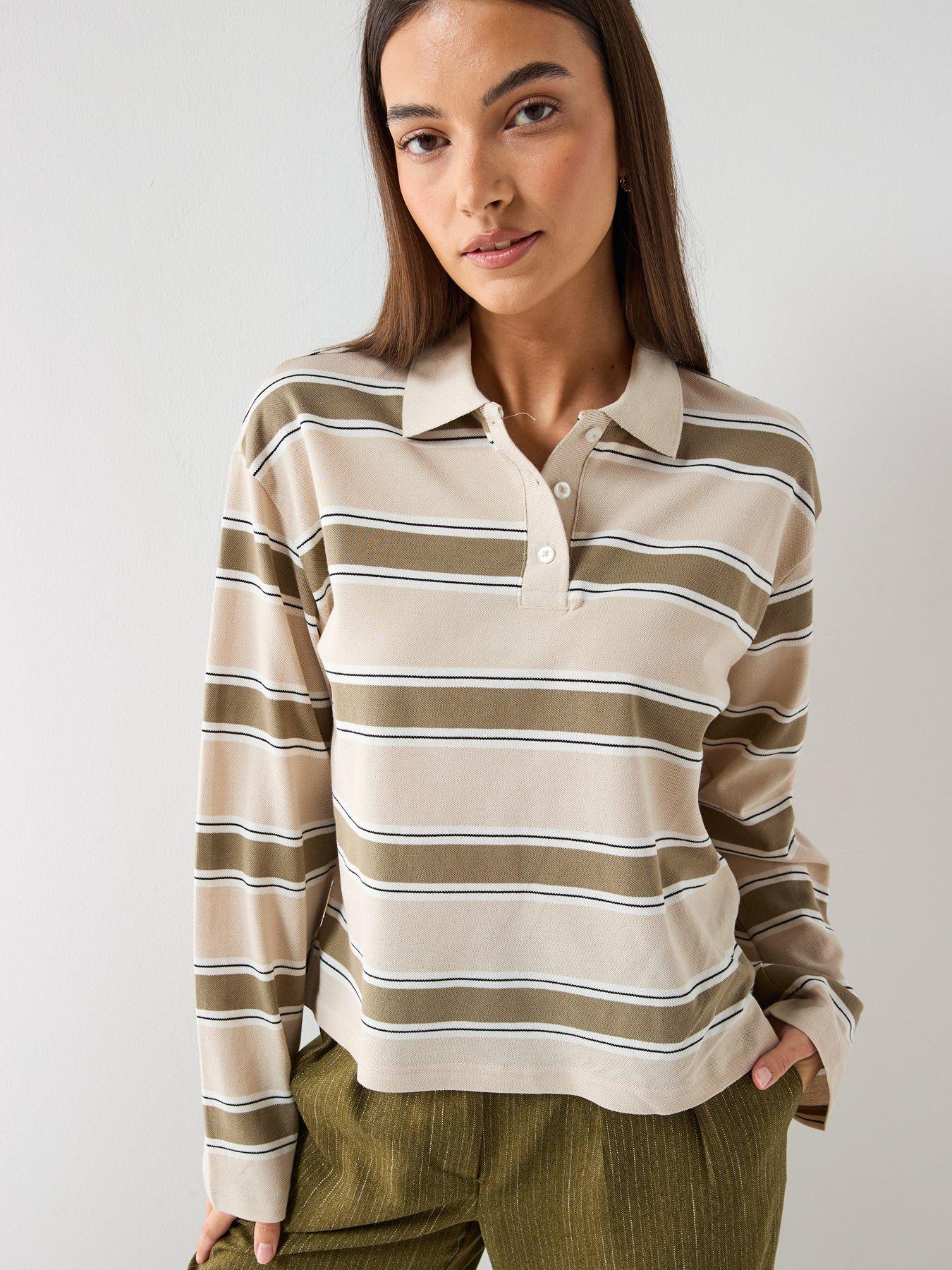  image of vero-moda-lianna-long-sleeve-polo-top-beige