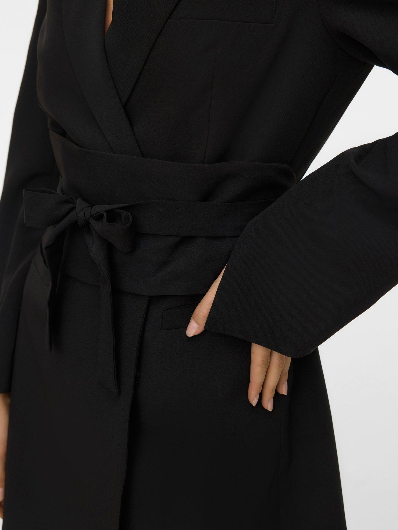 stillFront image of vero-moda-becca-long-sleeve-short-belted-blazer-dress-black