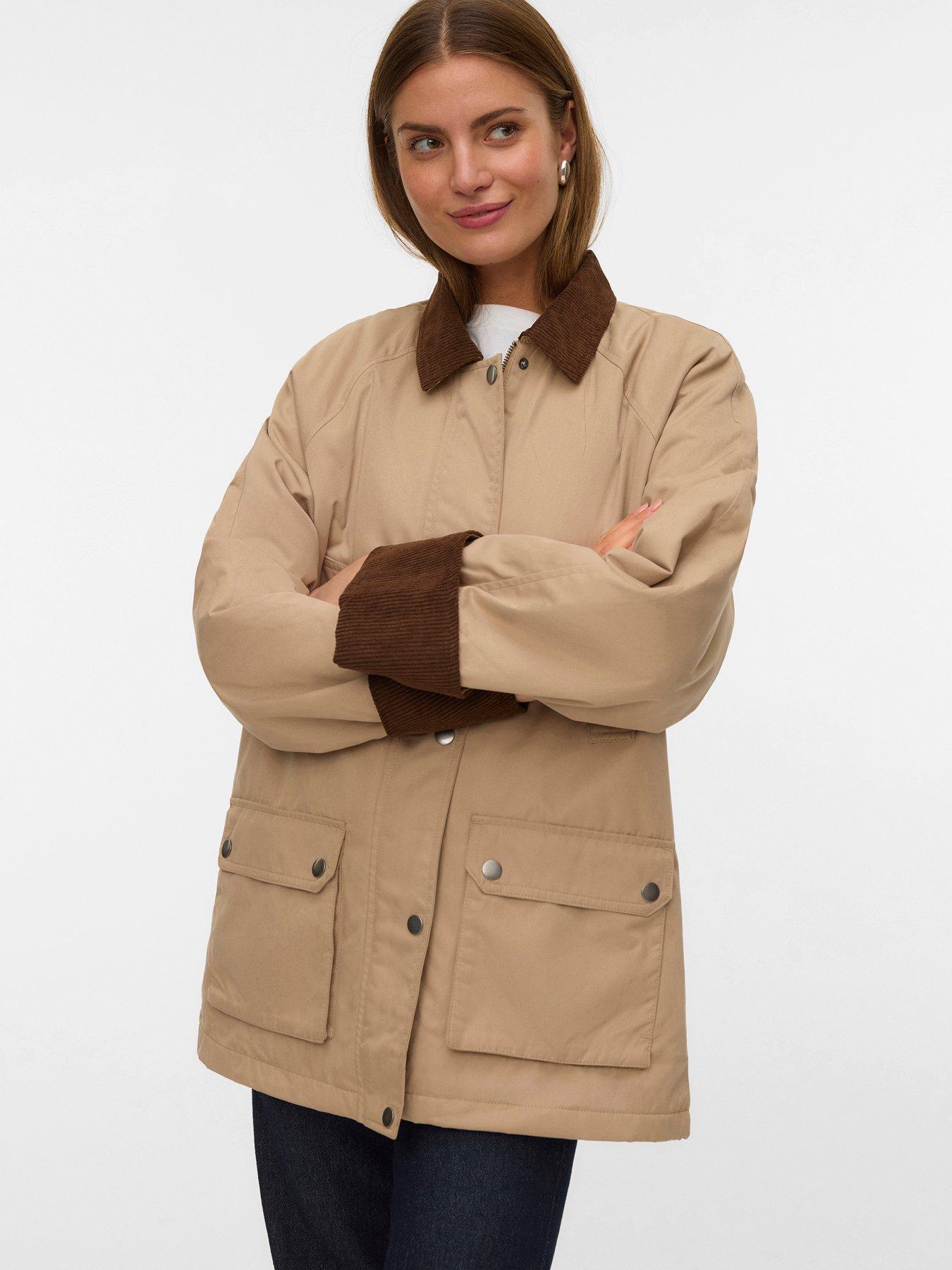 Vero Moda Wales Contrast Collar  &  Sleeve Barn Jacket - Beige