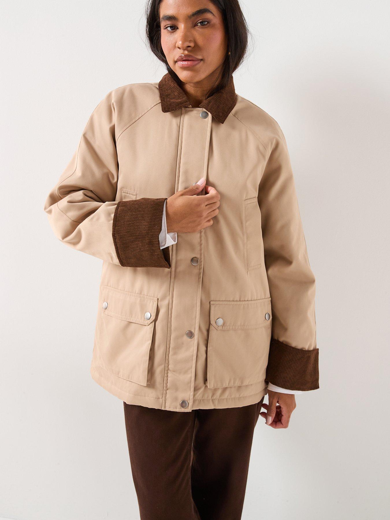  image of vero-moda-wales-contrast-collar-amp-sleeve-barn-jacket-beige