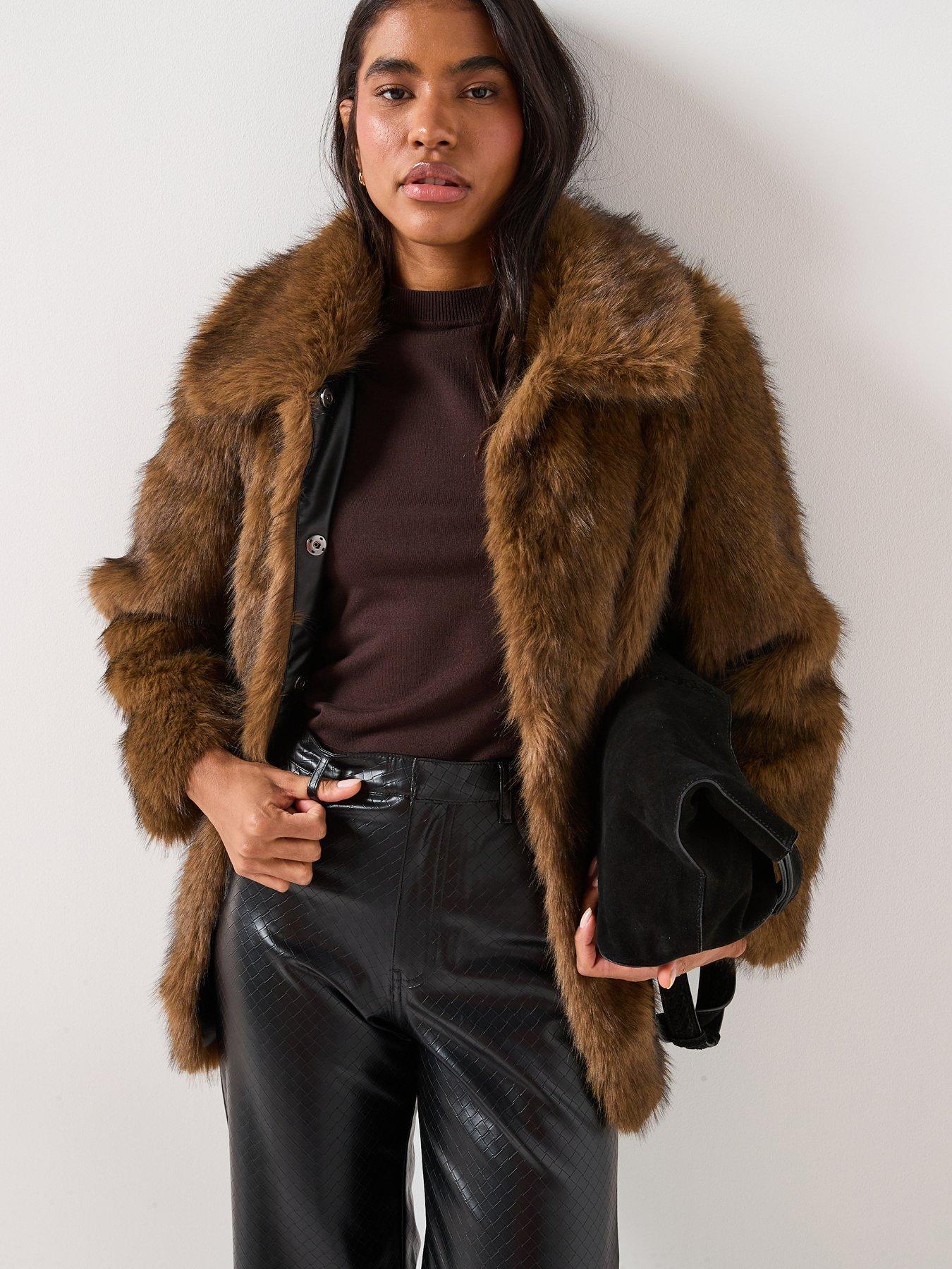  image of vero-moda-gloria-faux-fur-jacket-brown
