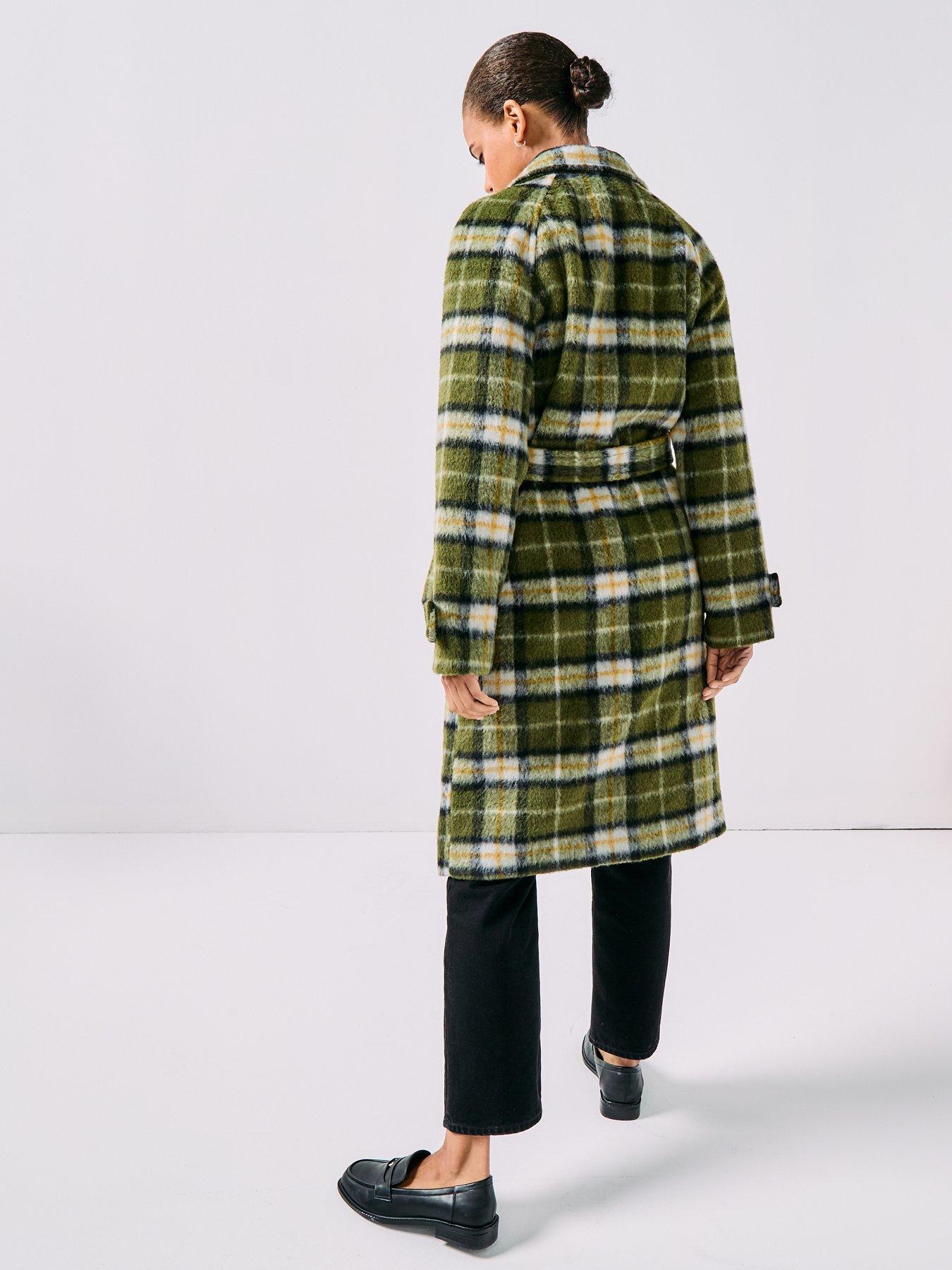 Image 2 of 6 of Vero Moda Check Long Wool Textured Coat - Green