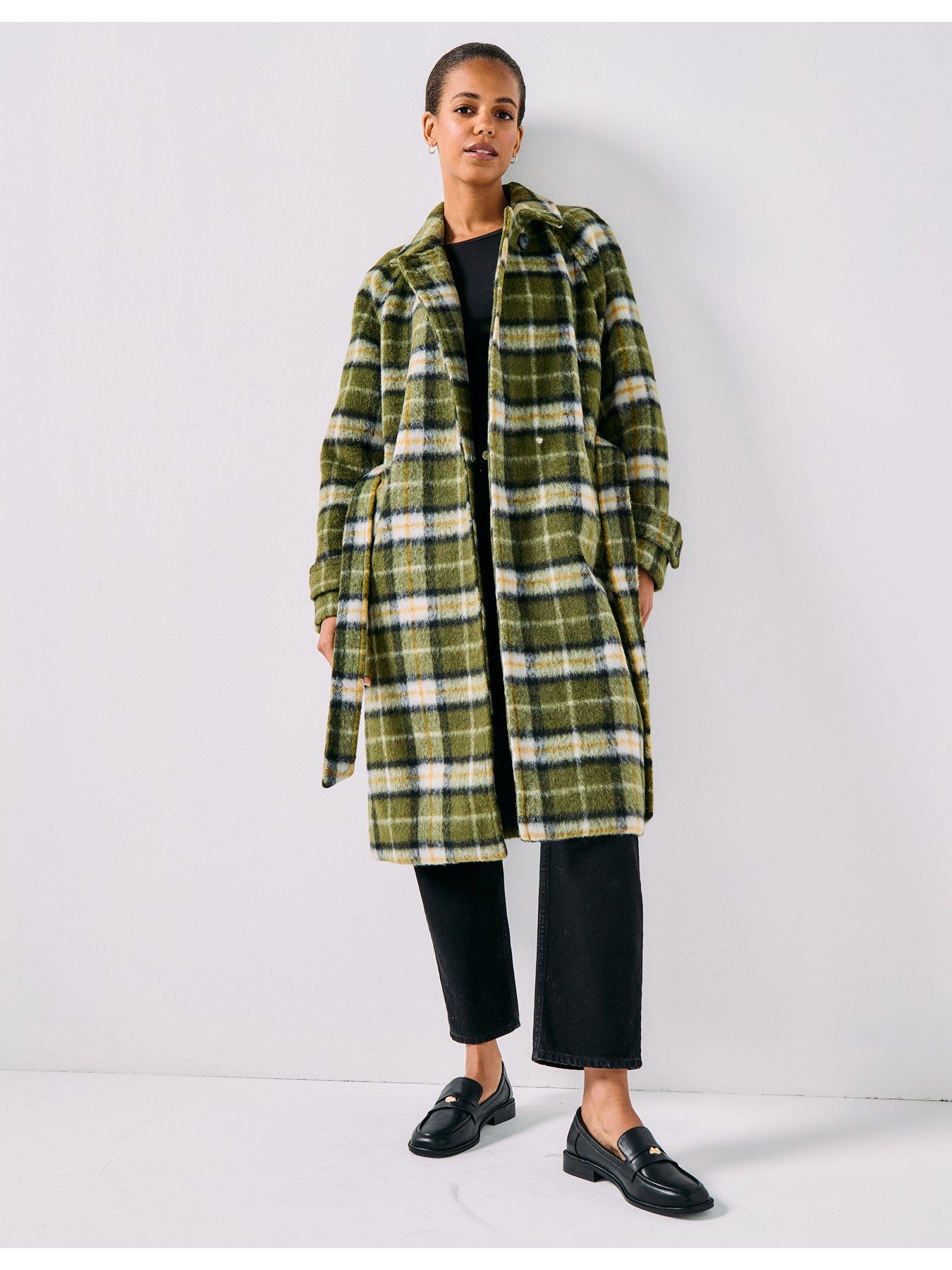 Image 3 of 6 of Vero Moda Check Long Wool Textured Coat - Green