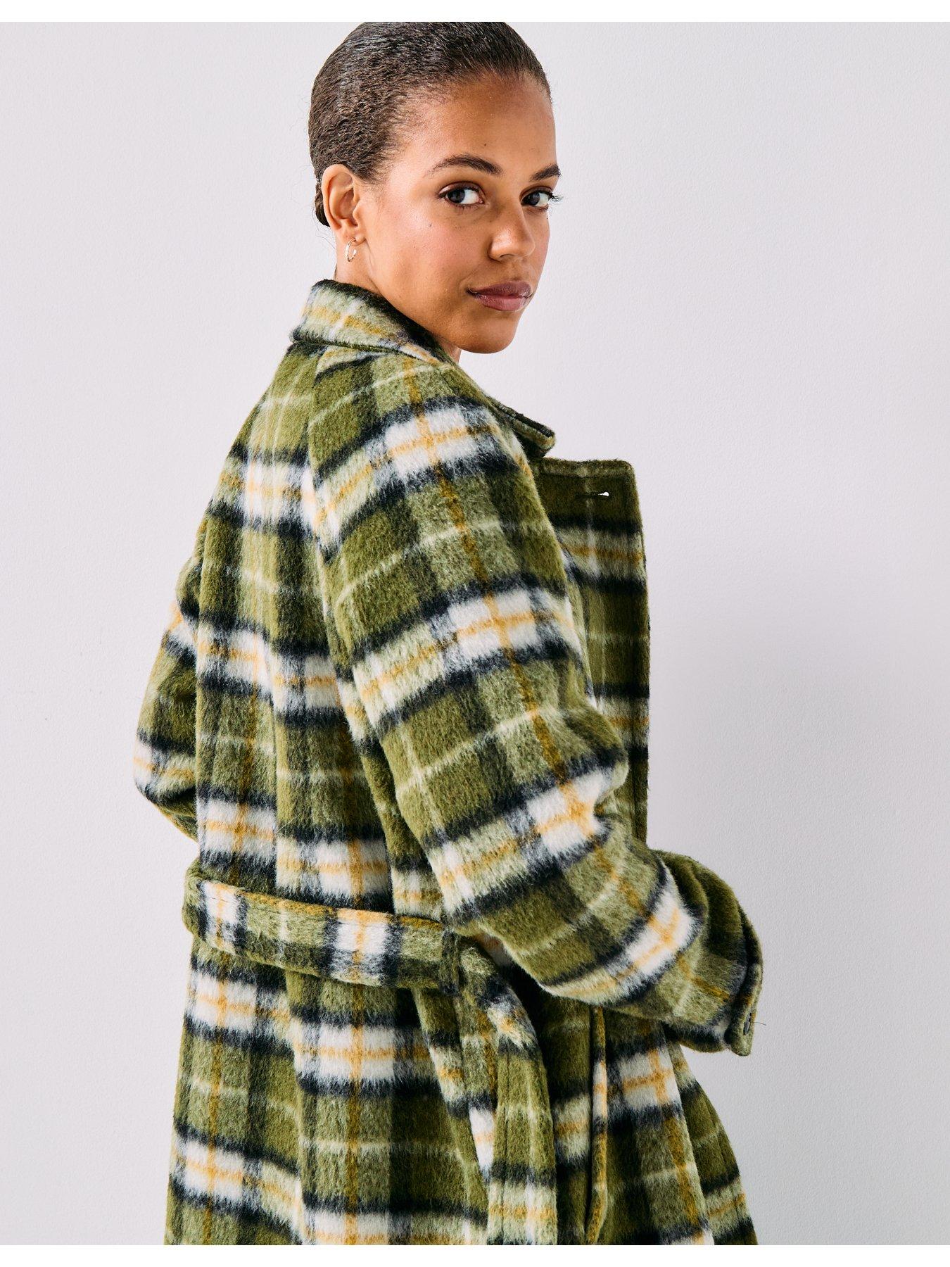 Image 4 of 6 of Vero Moda Check Long Wool Textured Coat - Green