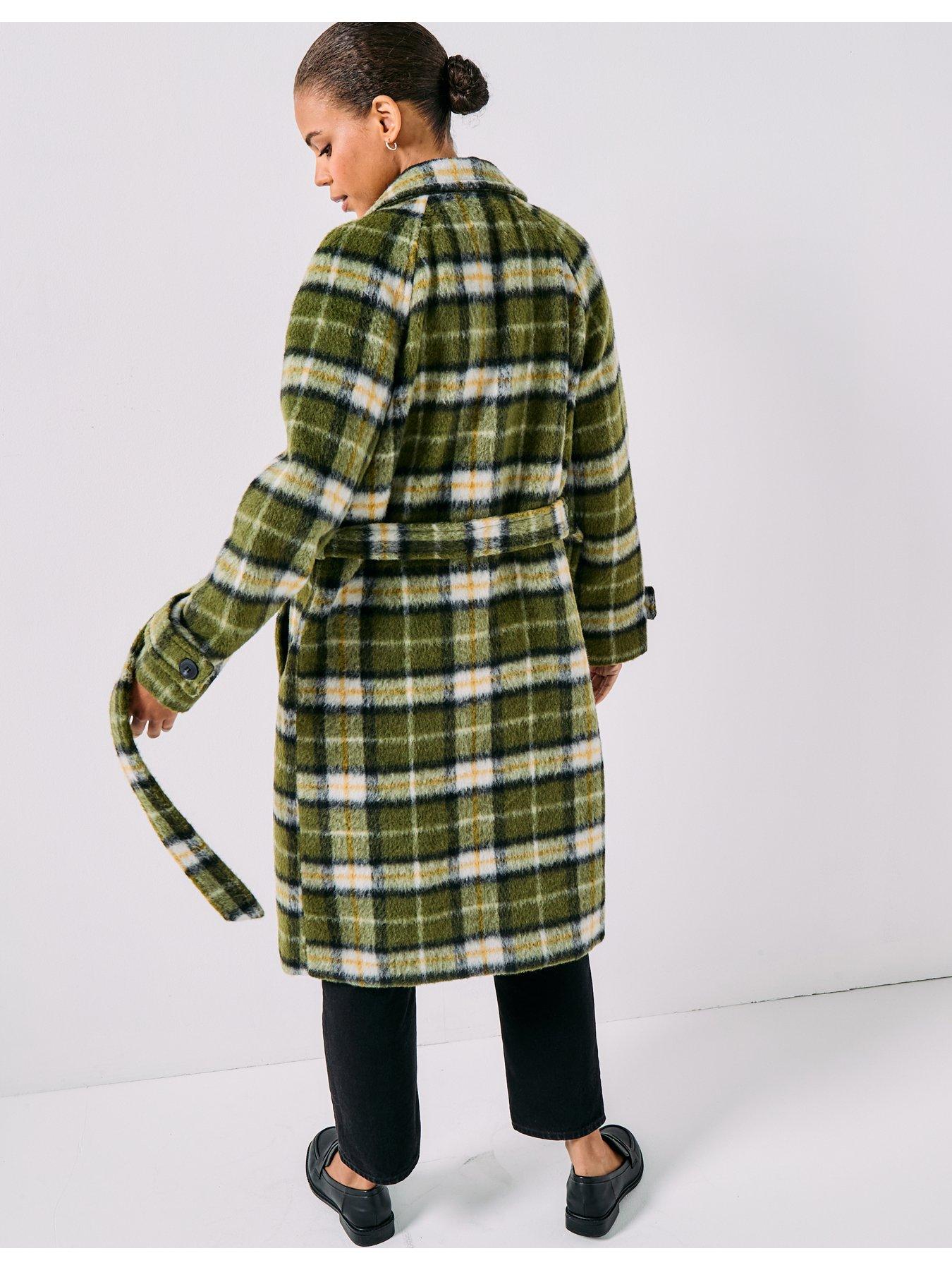 Image 6 of 6 of Vero Moda Check Long Wool Textured Coat - Green