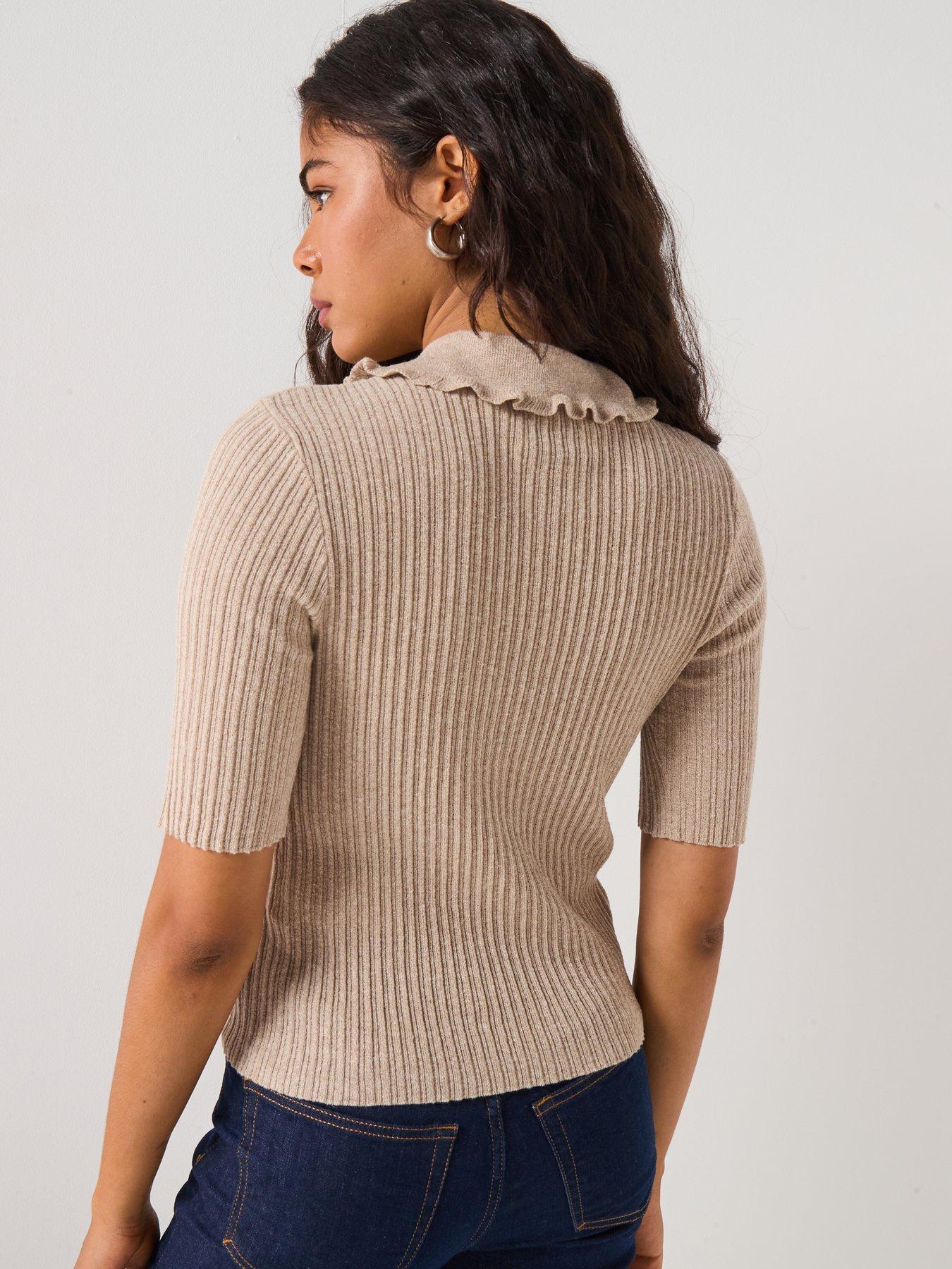 Image 2 of 5 of AWARE Shirli Short Sleeve Knit Polo Top - Beige