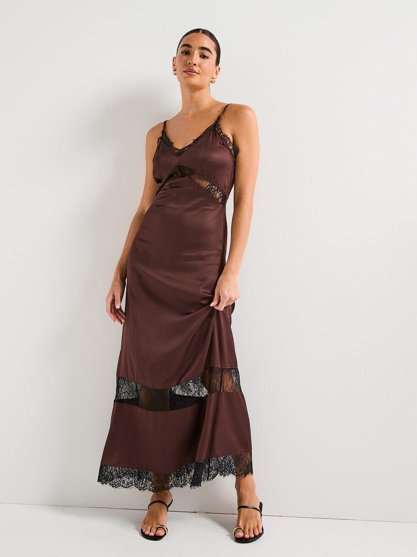 Rouge Lace Singlet Dress - Brown