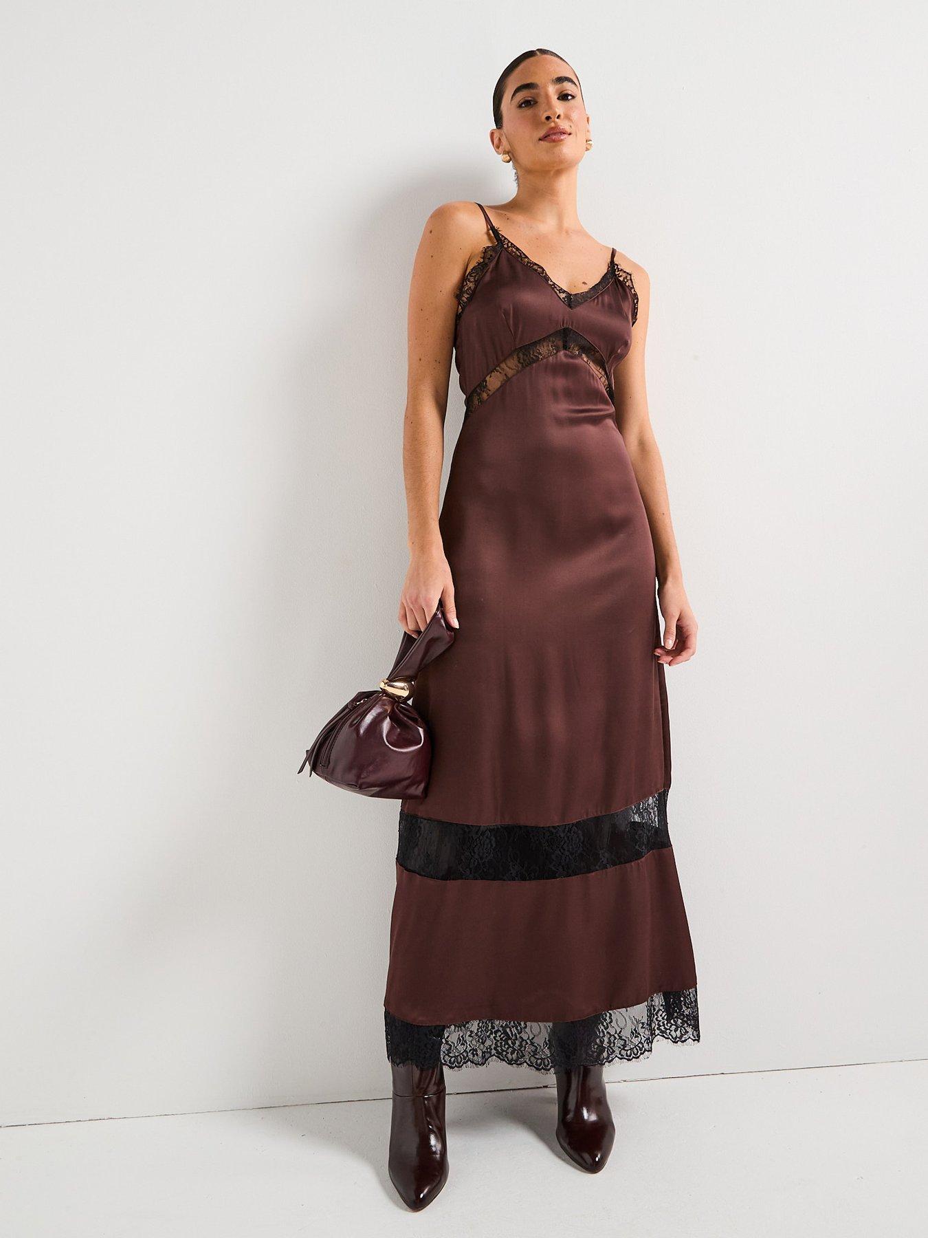 Image 3 of 6 of Rouge Lace Singlet Dress - Brown