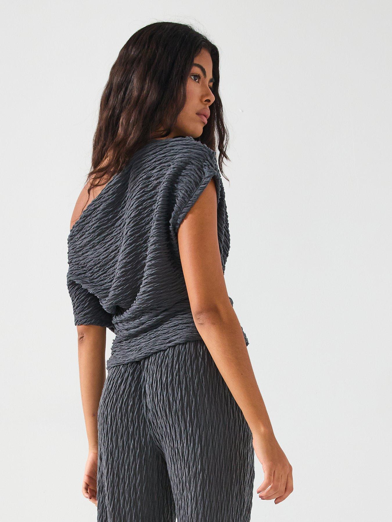 Image 2 of 6 of Vero Moda Fie One Shoulder Slouch Jersey Top Co-Ord - Grey