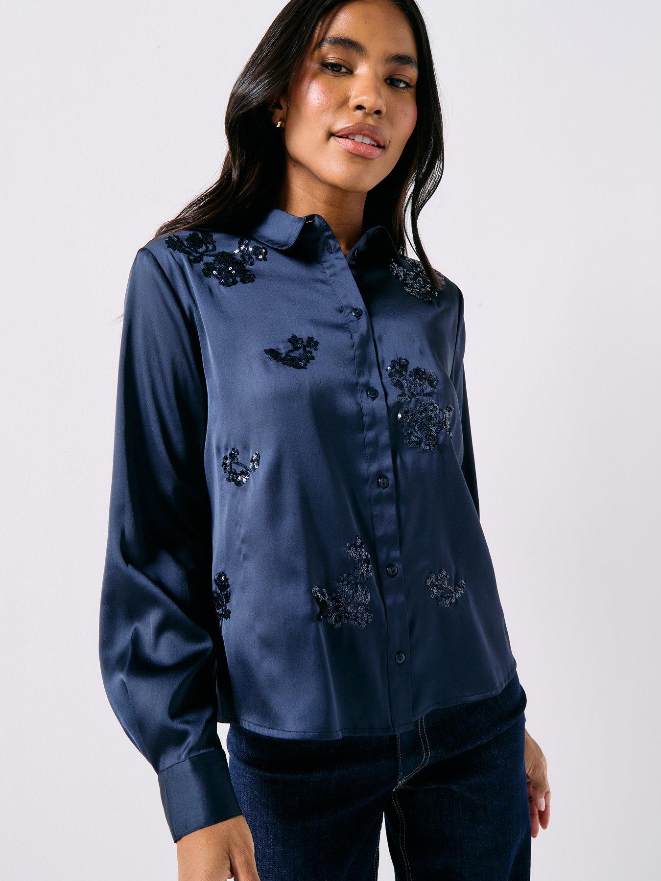 jdy-long-sleeve-sequin-shirt-blue