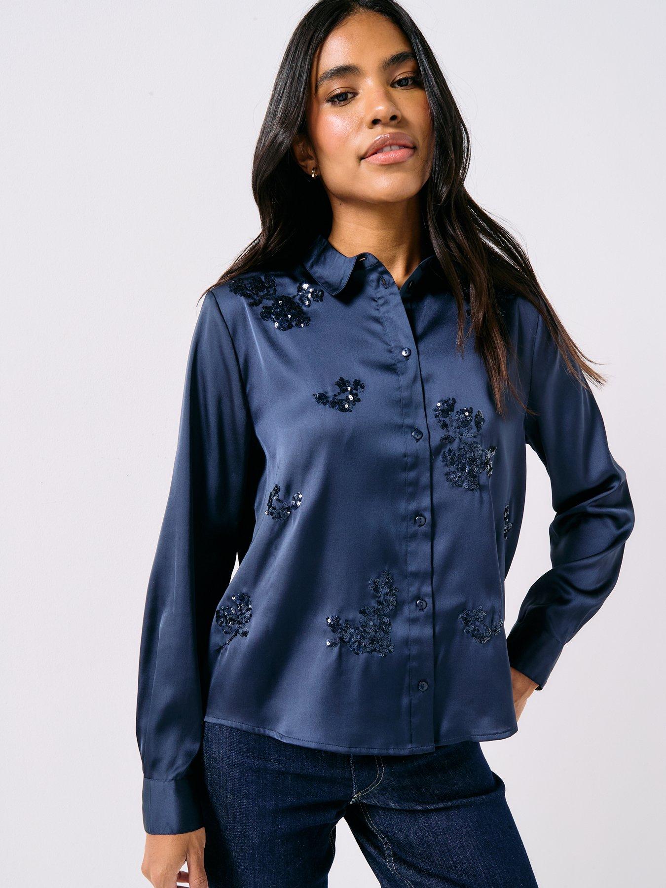 Image 6 of 6 of JDY Long Sleeve Sequin Shirt - Blue