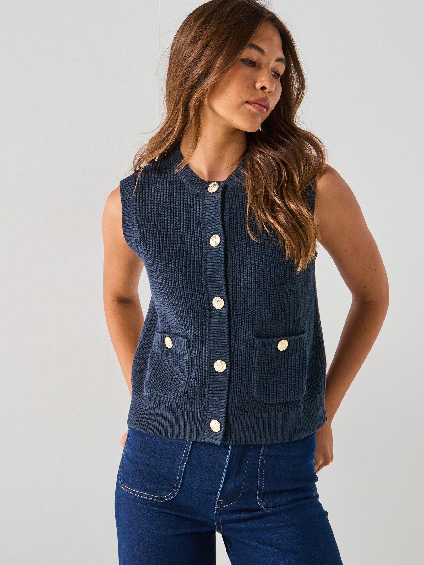 undefined Stella Short Sleeve O-neck Knitted Vest - Navy