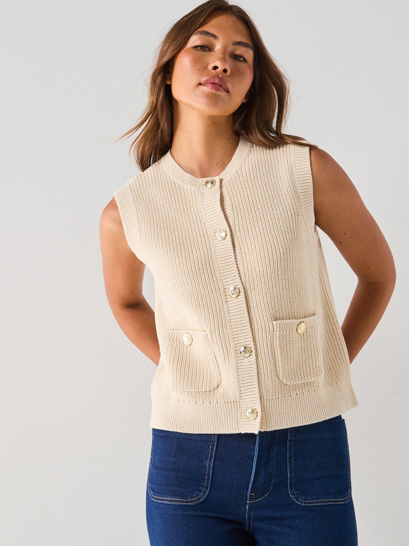 undefined Stella Short Sleeve O-neck Knitted Vest - Cream