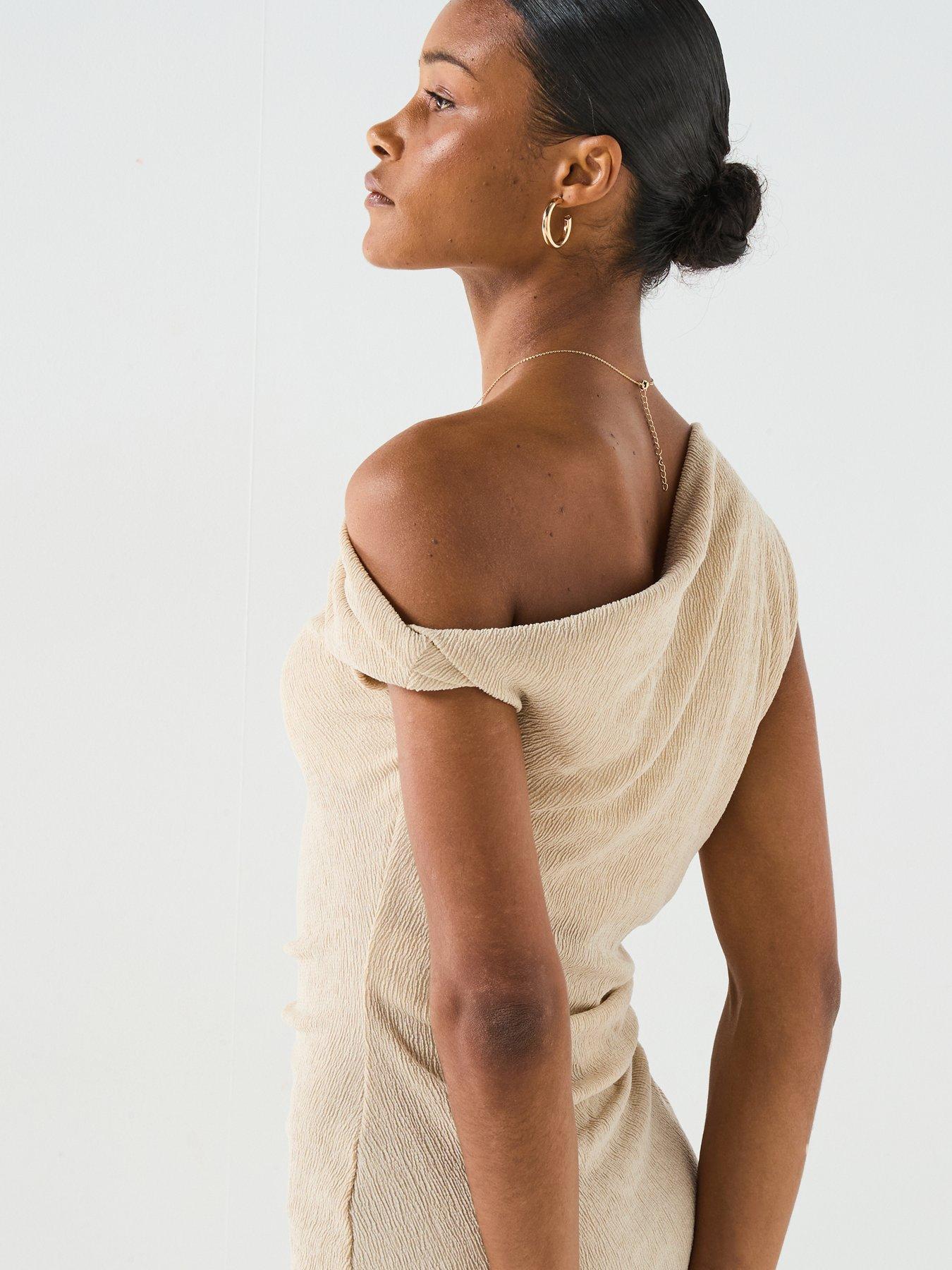 Image 6 of 6 of Vero Moda One Shoulder Midi Dress - Cream