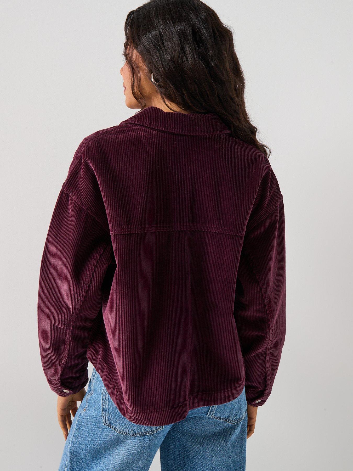 Image 2 of 5 of Vero Moda Jamie Long Sleeve Corduroy Shacket - Red