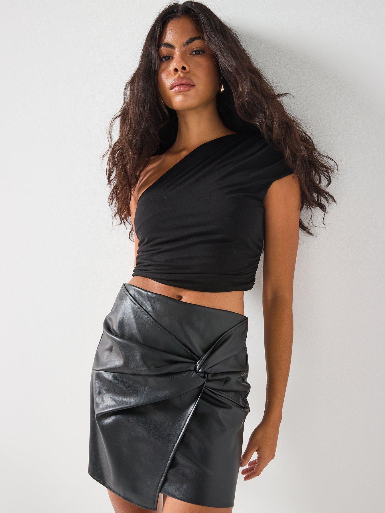 Image 5 of 6 of Vero Moda Twist Front Pu Skirt- Black