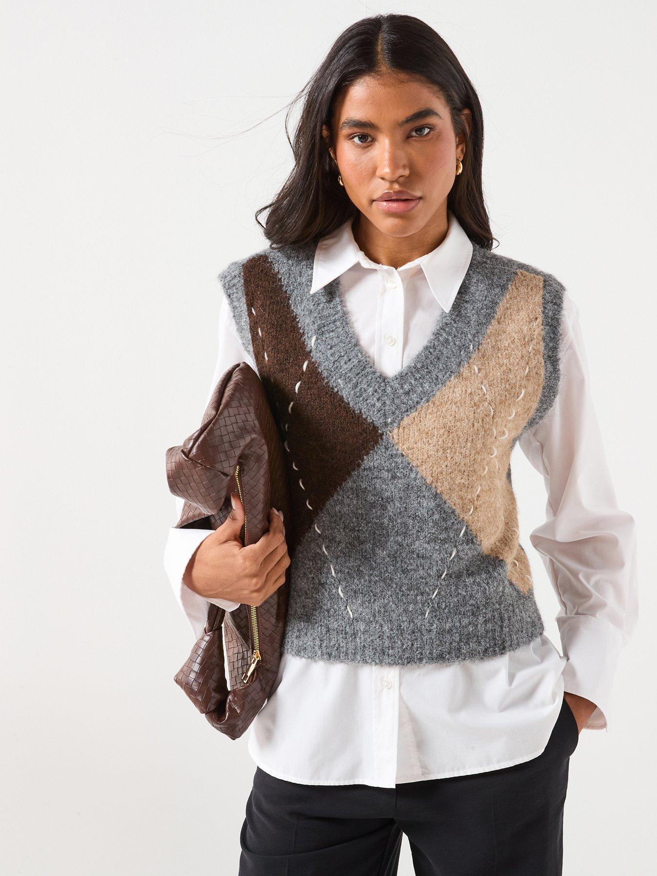 Vero Moda Vmbliss Sleeveless V-Neck Handstitch Vest - Grey