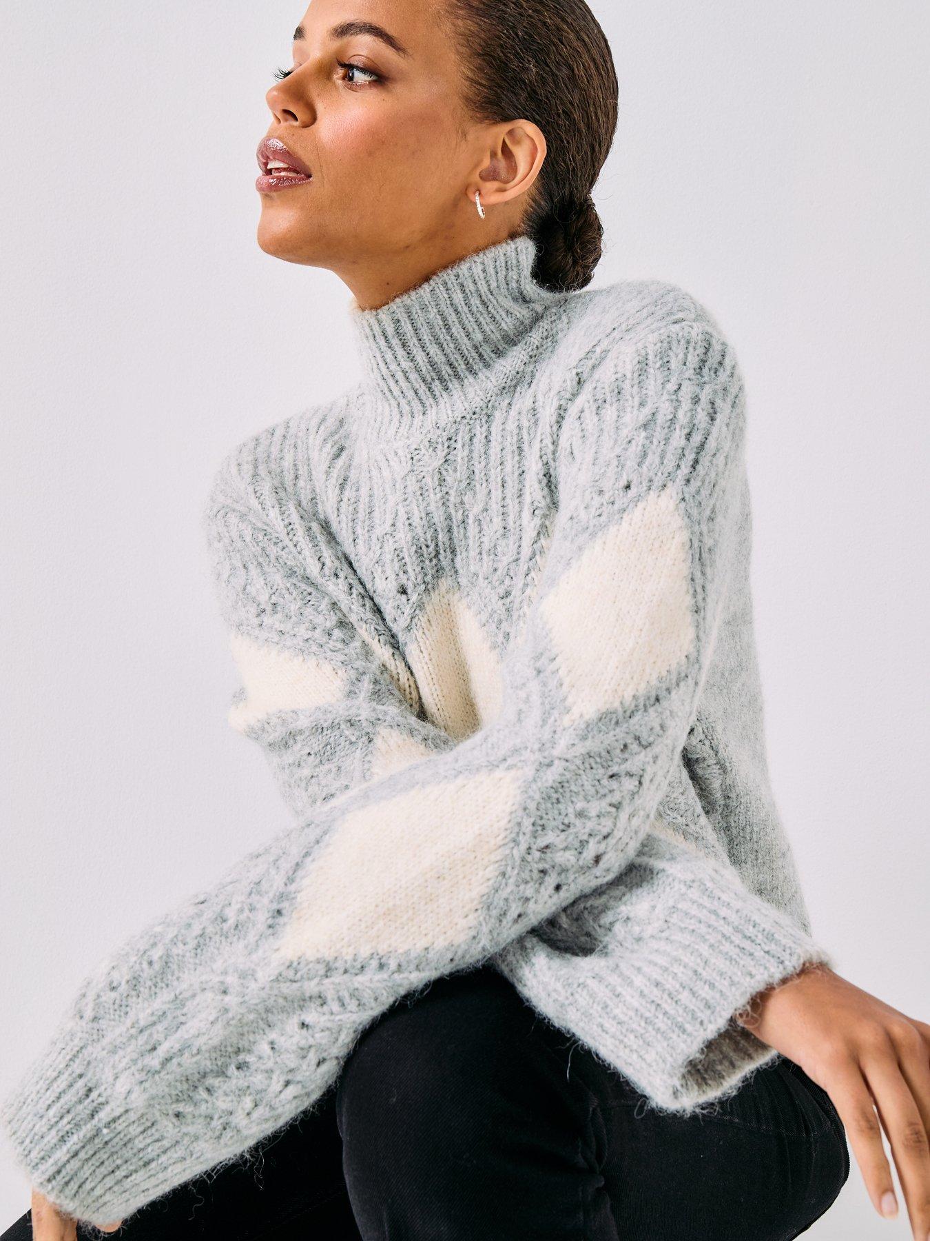  image of vero-moda-paloma-long-sleeve-highneck-jumper-grey