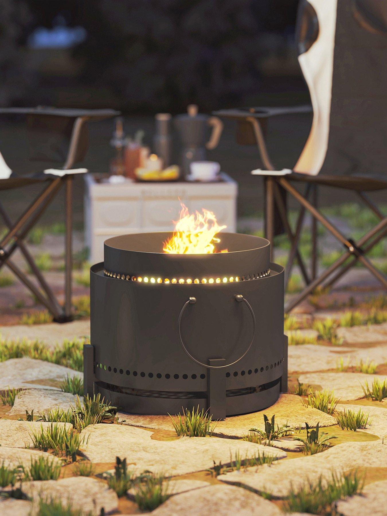 undefined Smokeless Fire Pit with Ash Catcher, 37cm Portable Wood Burning Firepit with Poker for Garden Camping Bonfire Party, Metal, Dark Grey
