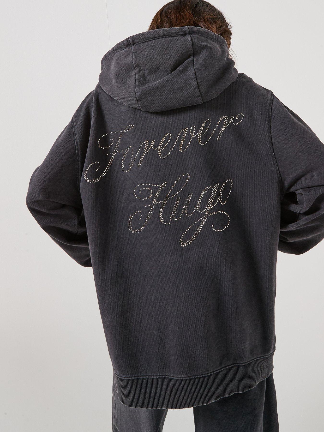 HUGO Oversized Hoodie With Embellished Logo - Black