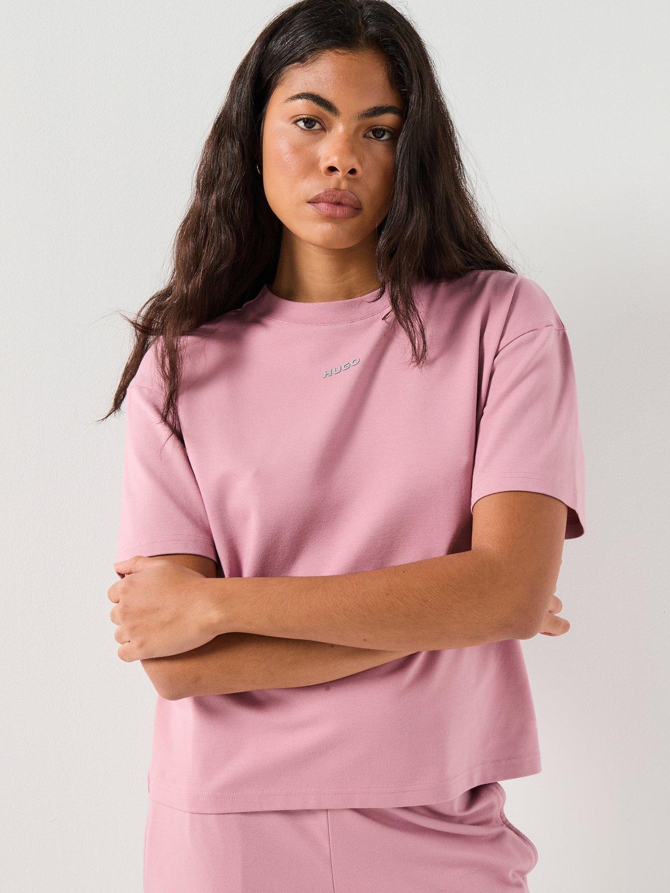 front image of hugo-loungewear-t-shirt-pink