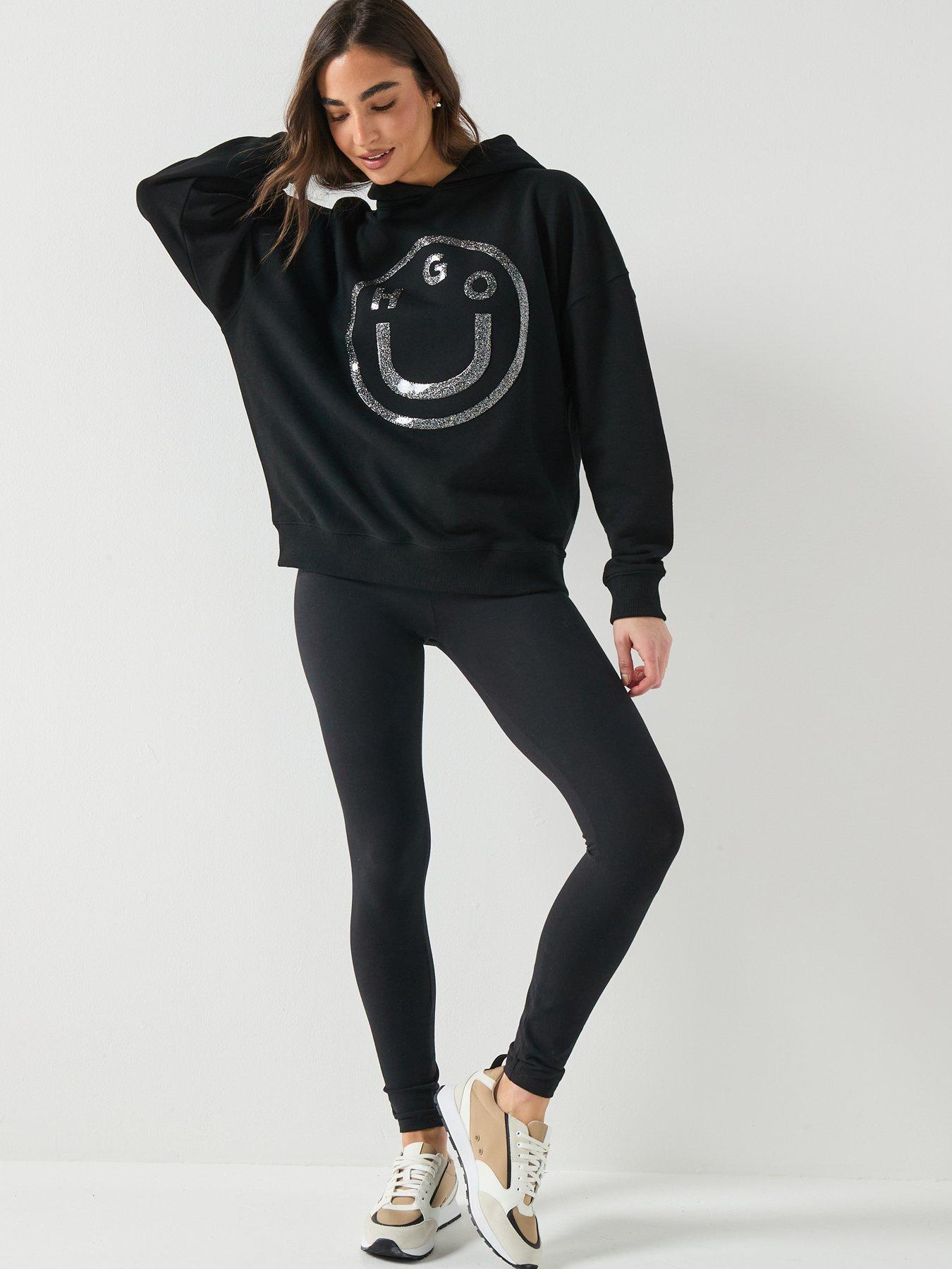 Image 3 of 6 of HUGO Cotton-Terry Hoodie with Glittery Happy HUGO Logo - Black