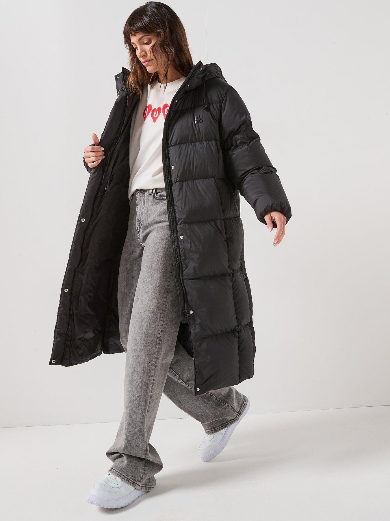 Image 3 of 6 of HUGO Long Hooded Puffer Coat - Black