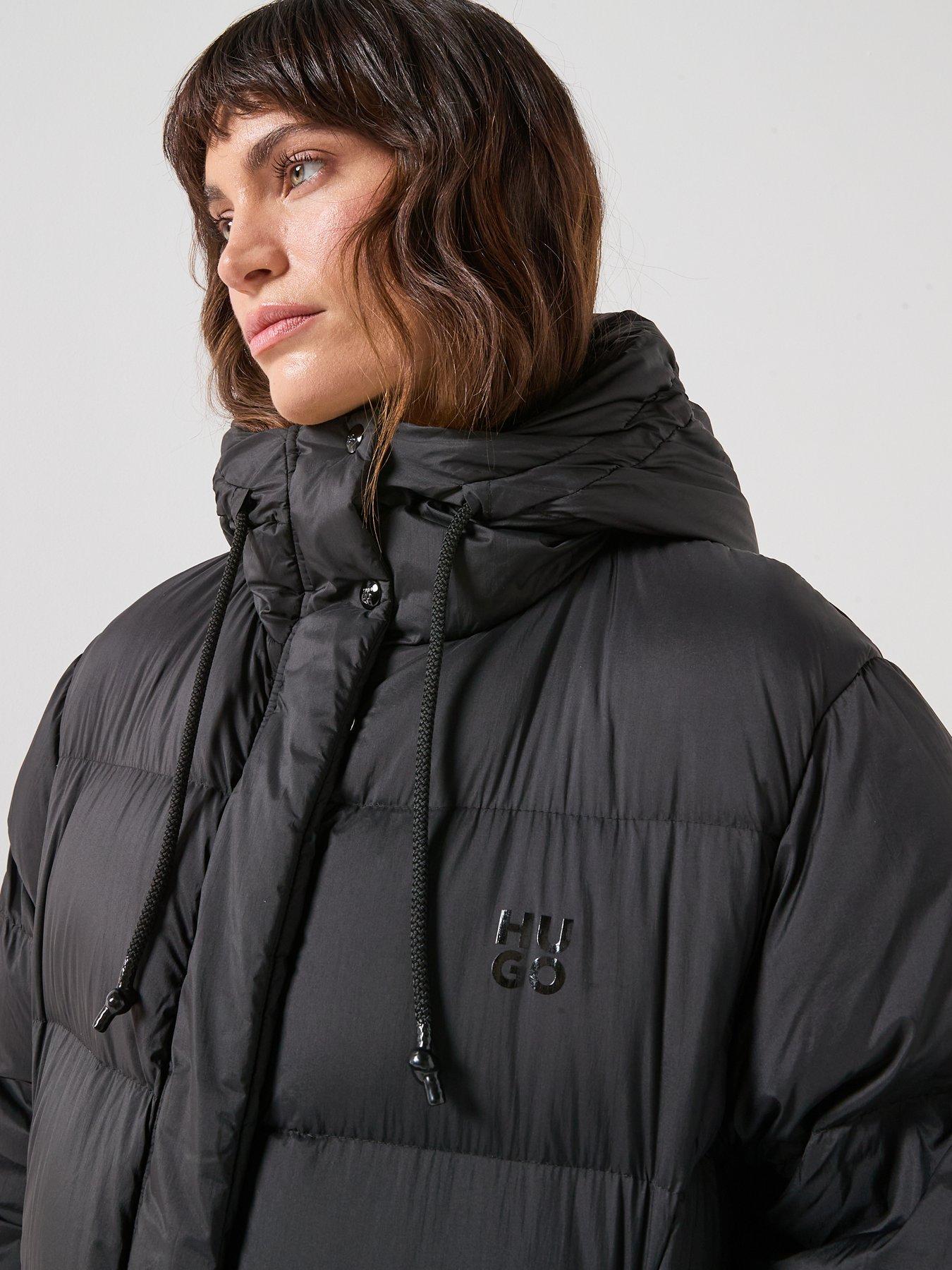 Image 5 of 6 of HUGO Long Hooded Puffer Coat - Black