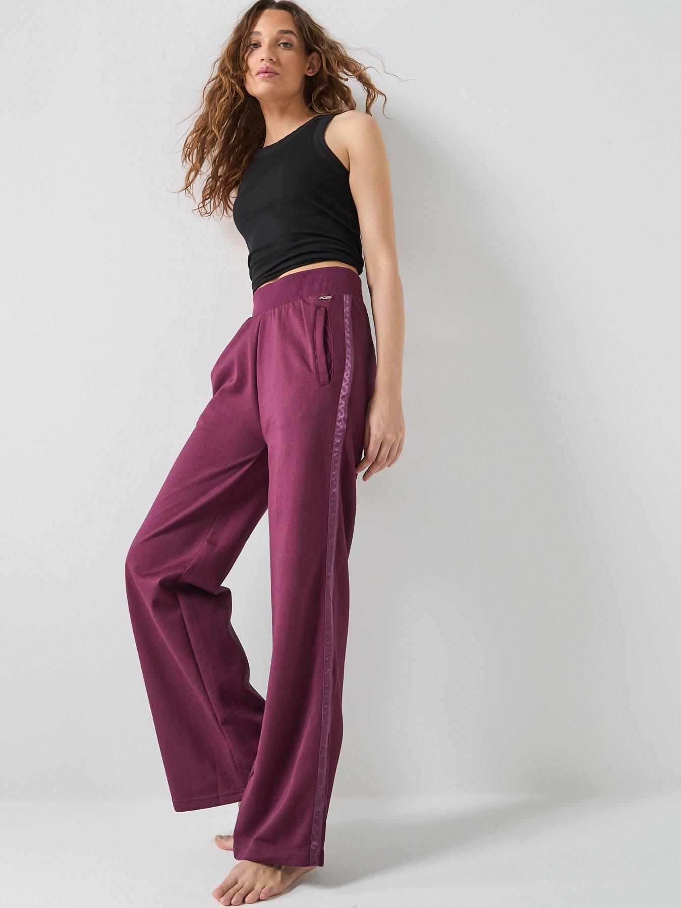  image of boss-flared-leg-jogger-pants-dark-pink