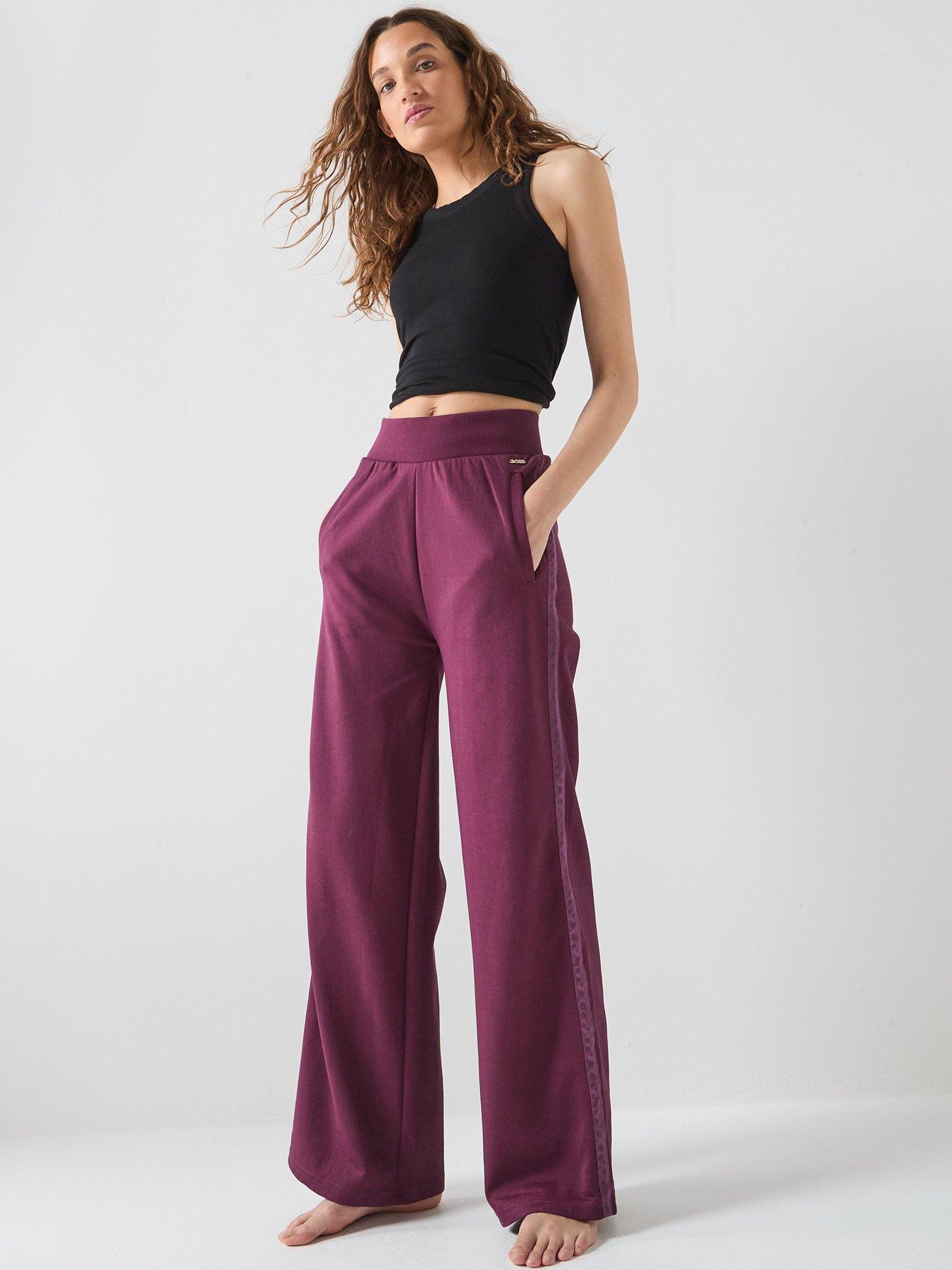  image of boss-flared-leg-jogger-pants-dark-pink