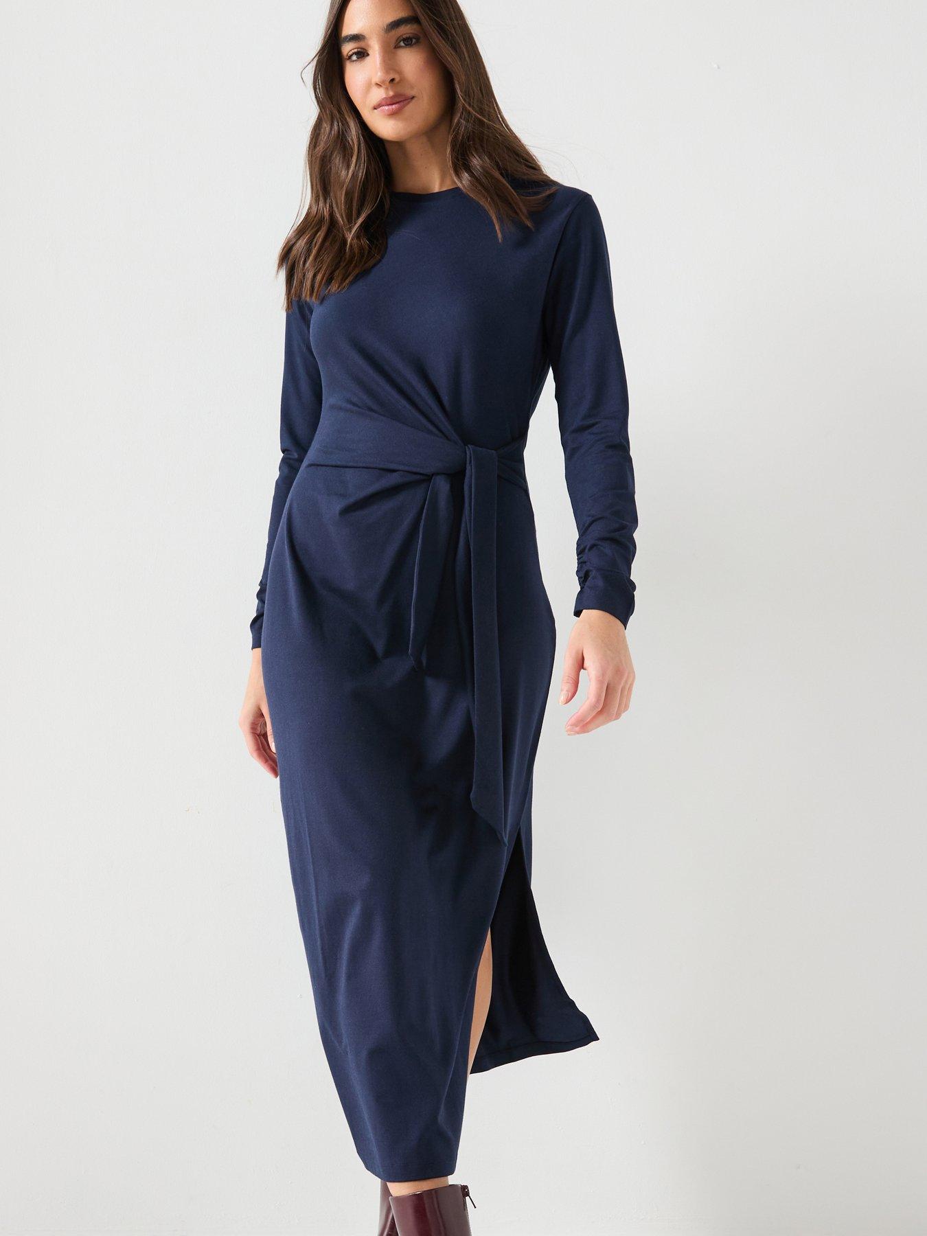 undefined Long Sleeve Midi Dress - Dark Blue