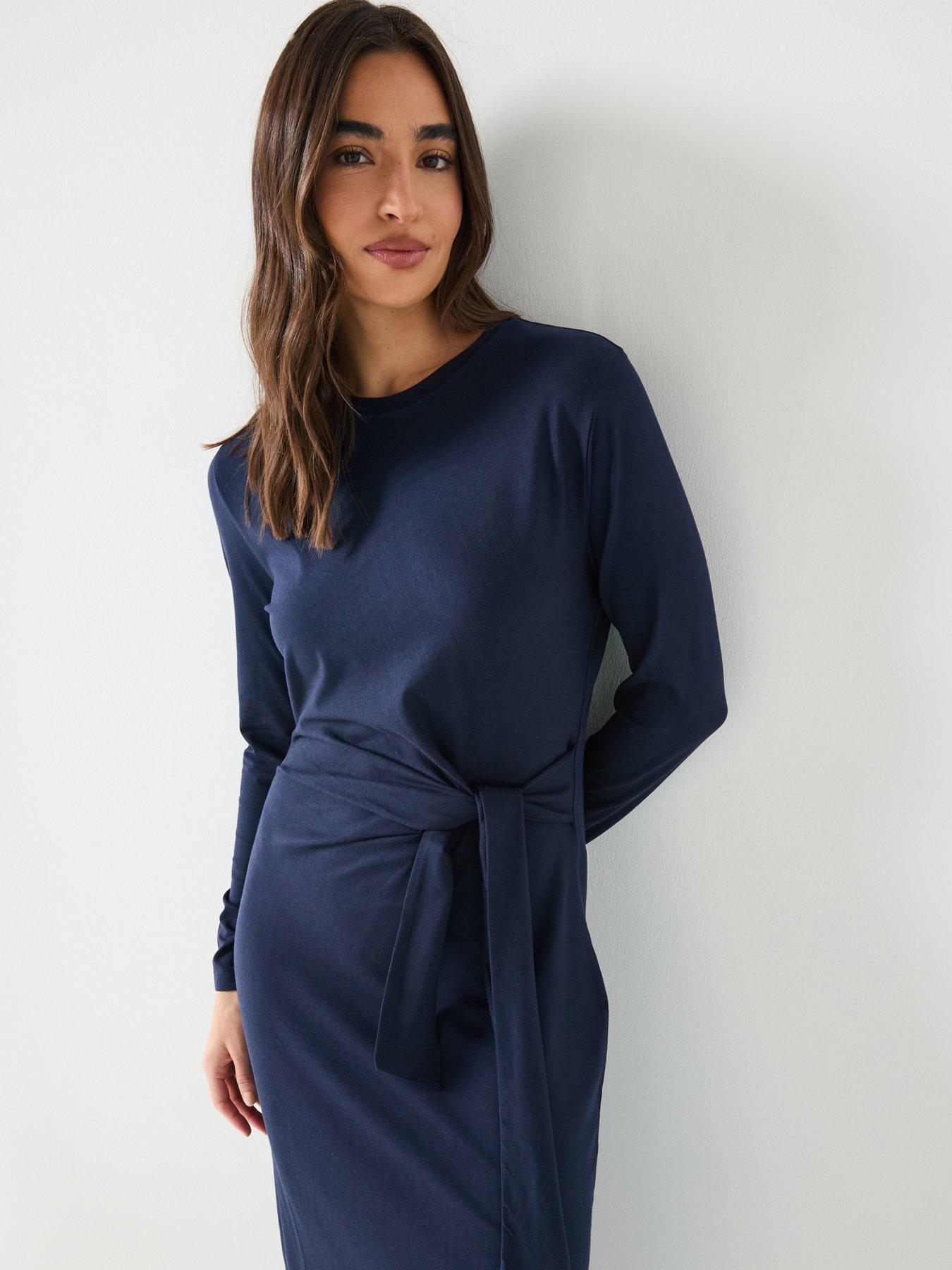 Image 5 of 6 of BOSS Long Sleeve Midi Dress - Dark Blue