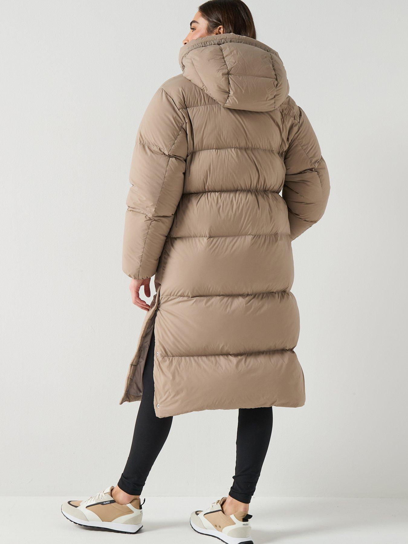Image 2 of 6 of HUGO Long Hooded Puffer Coat - Light Beige